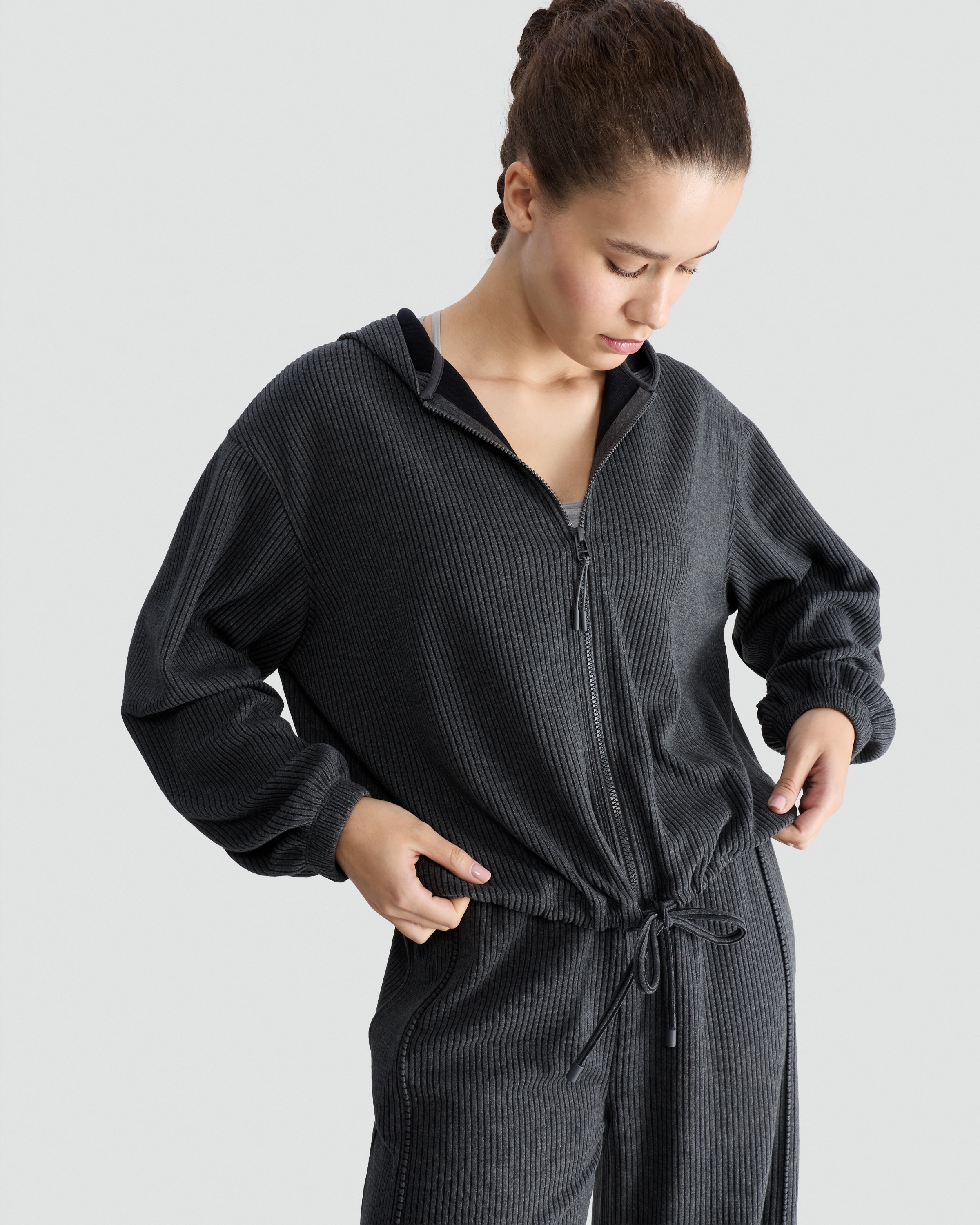 F&F Active Ribbed Zip Up Hoodie in Grey