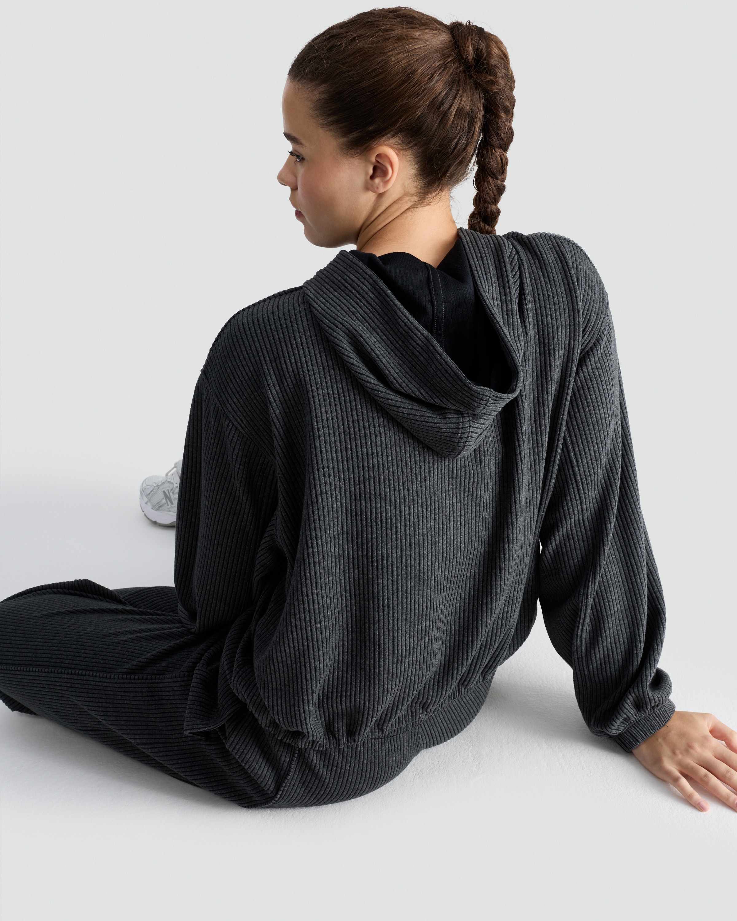 F&F Active Ribbed Zip Up Hoodie in Grey thumbnail 2
