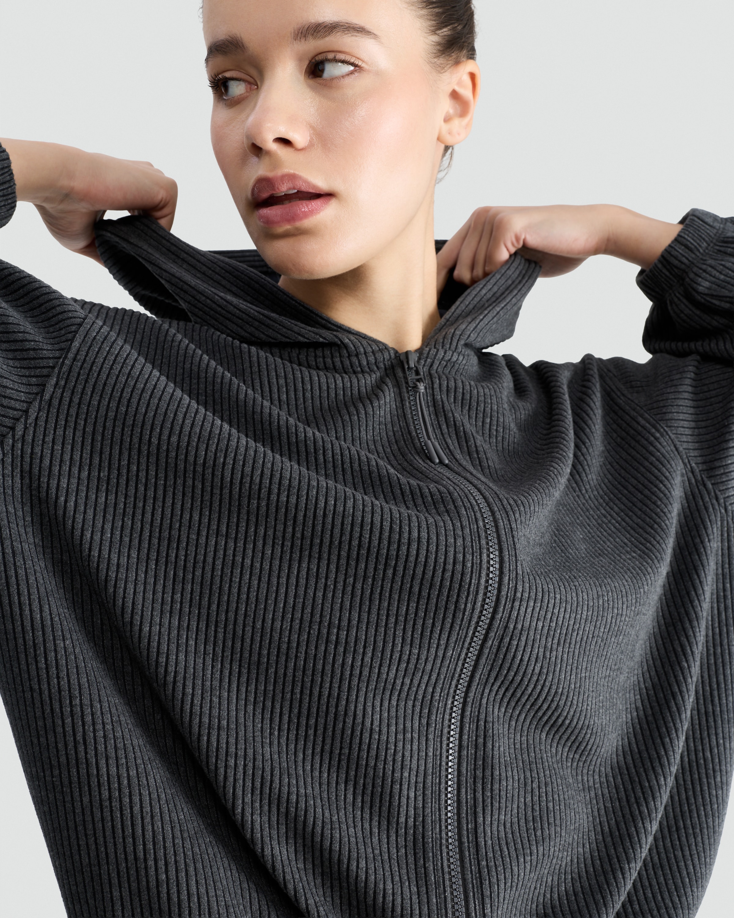 F&F Active Ribbed Zip Up Hoodie in Grey thumbnail 3
