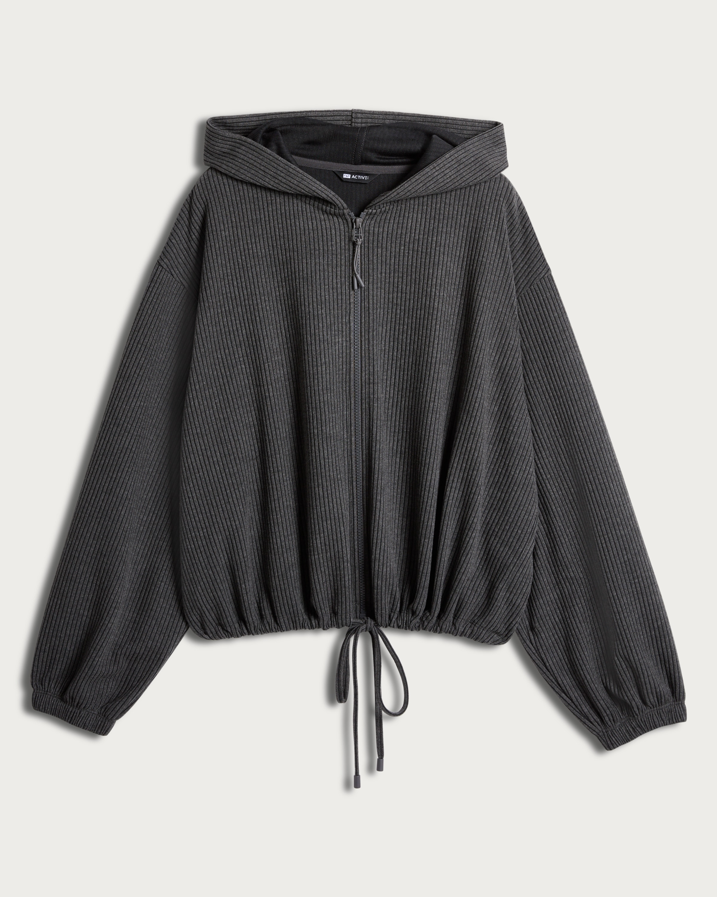 F&F Active Ribbed Zip Up Hoodie in Grey thumbnail 4