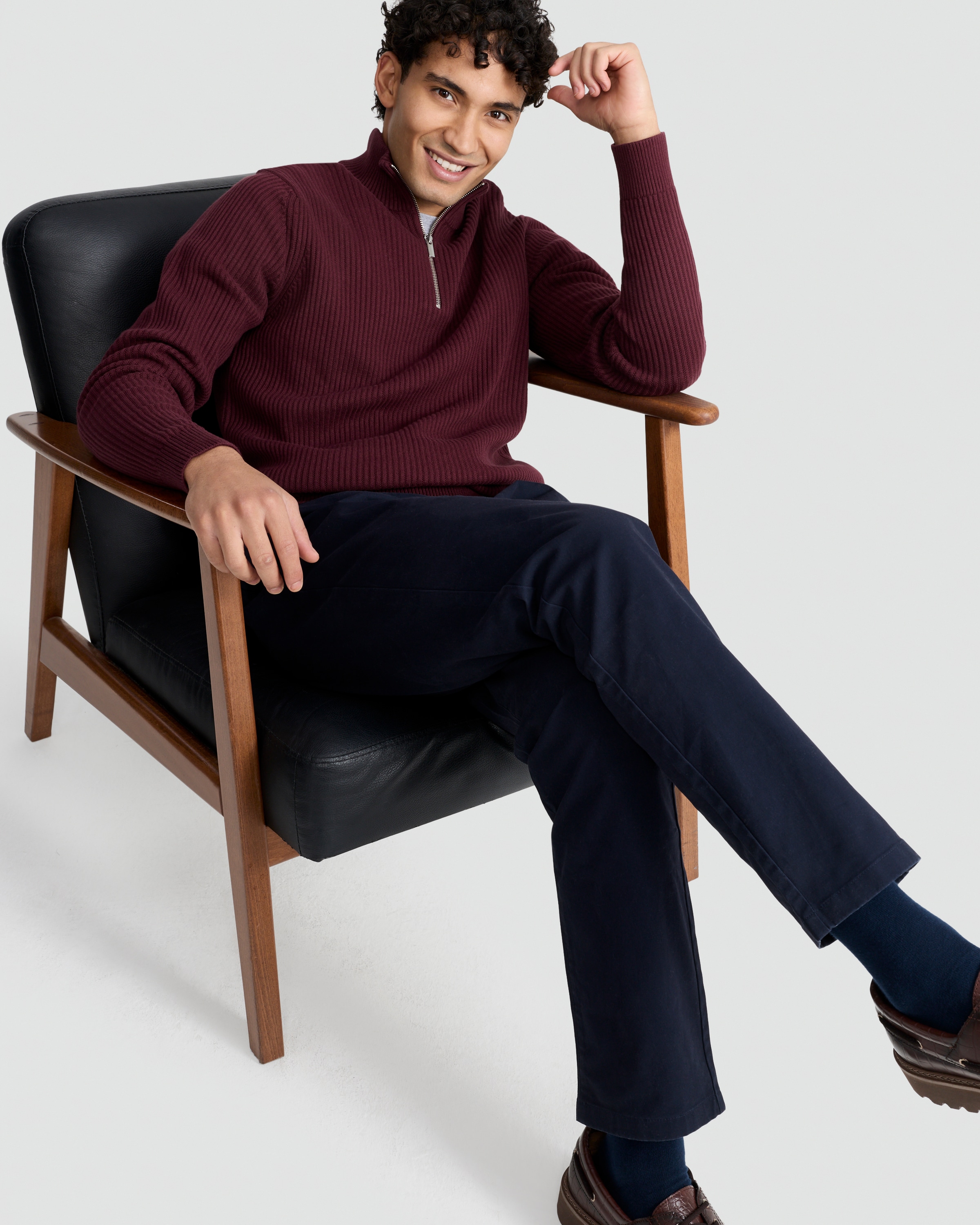 F&F Cotton Rich Tailored Slim Fit Chino Trousers in Navy