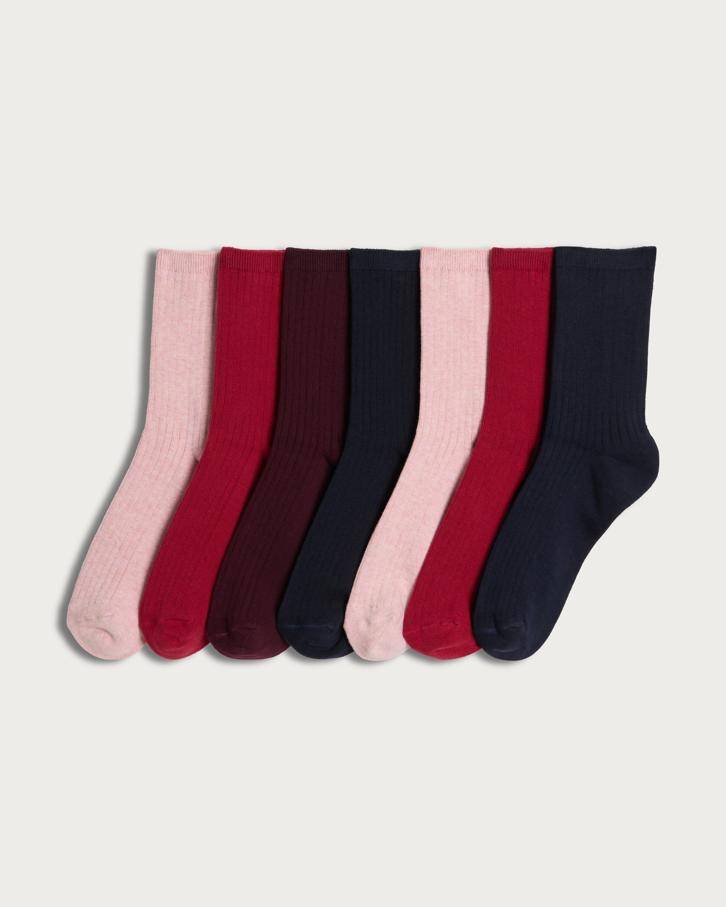 F&F 7-Pack Cotton Rich Ribbed Ankle Socks in Pink