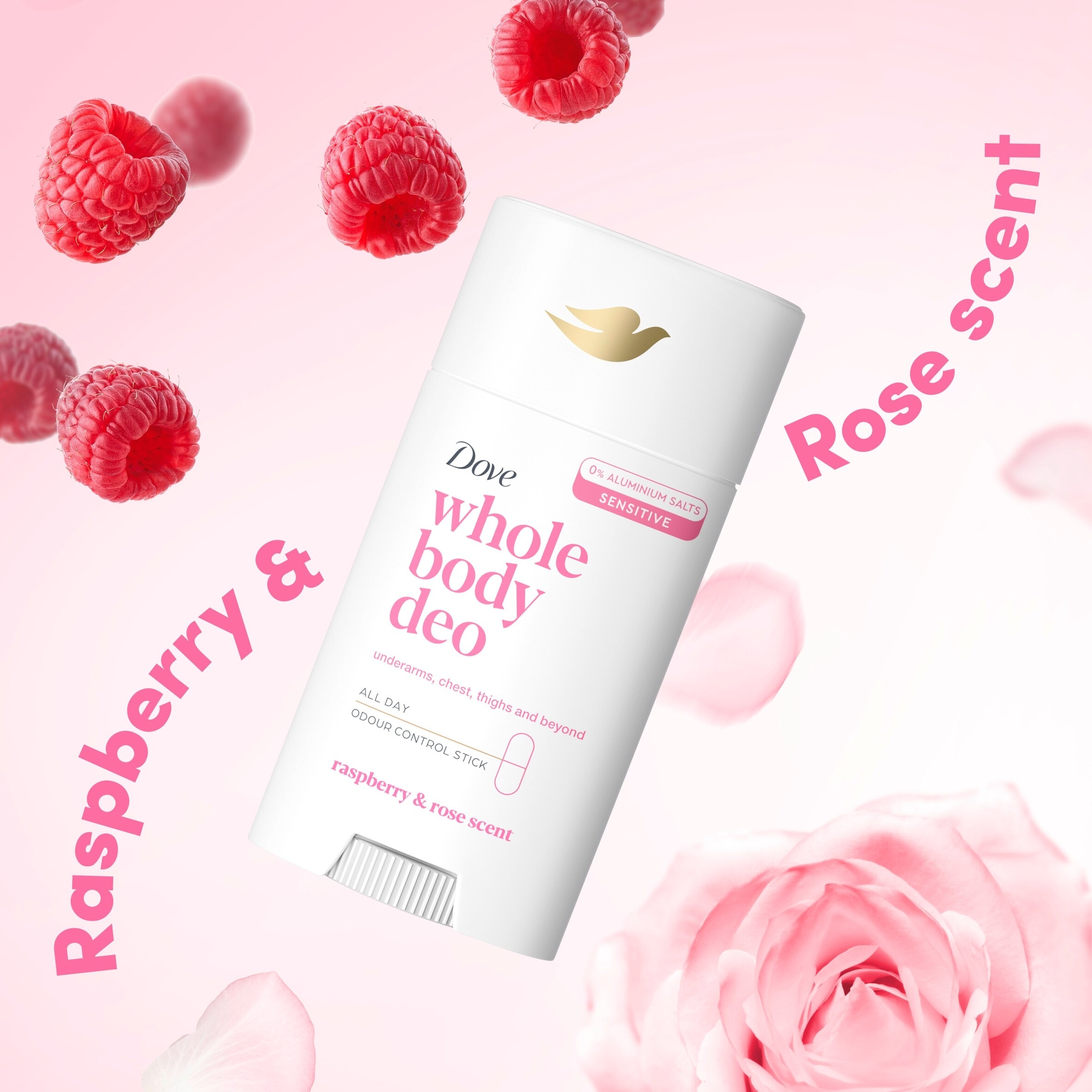 Dove Raspberry & Rose Whole Body Deodorant Stick 48h Odour Control 50ml thumbnail 2