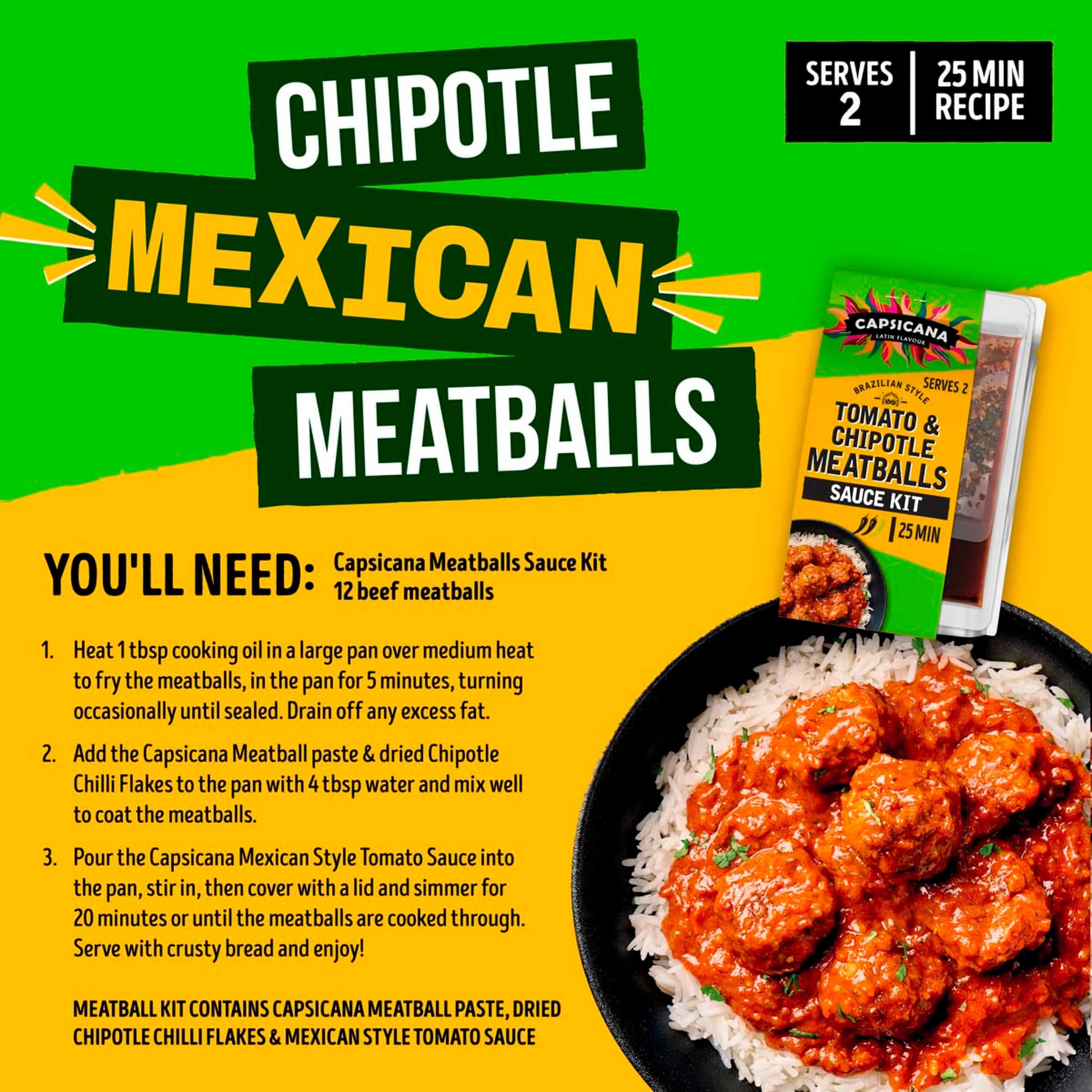 Capsicana Mexican Tomato & Chipotle Meatballs Cooking Sauce Kit 273g thumbnail 3