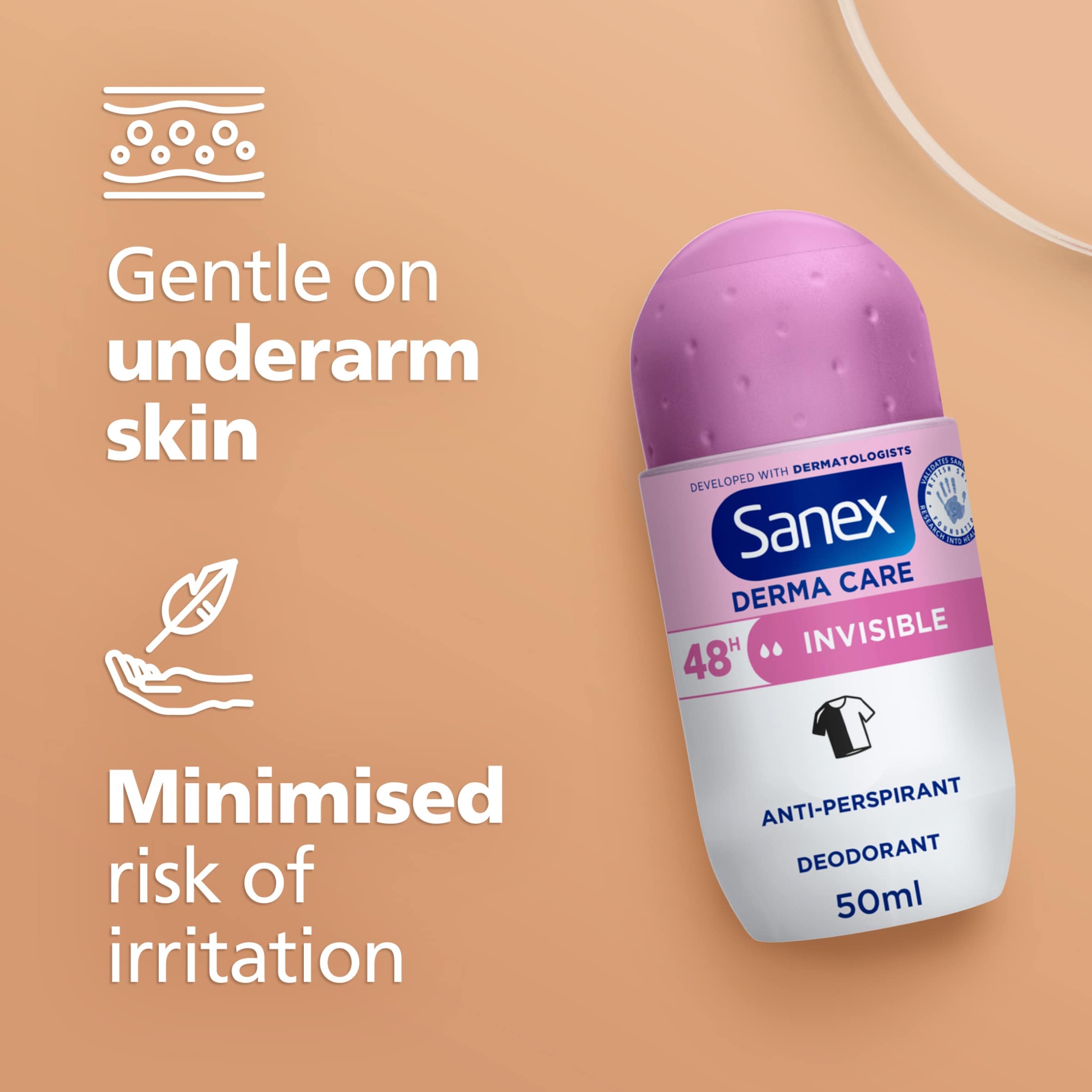 Sanex Derma Care Invisible 48h Antiperspirant Roll-On Deodorant 50ml thumbnail 3
