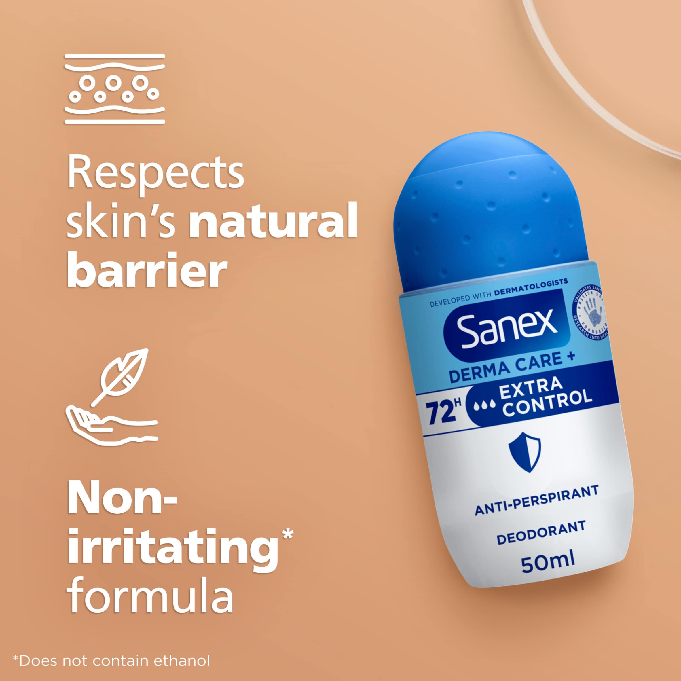 Sanex Derma Care+ Extra Control 72h Antiperspirant Roll-On Deodorant 50ml thumbnail 3