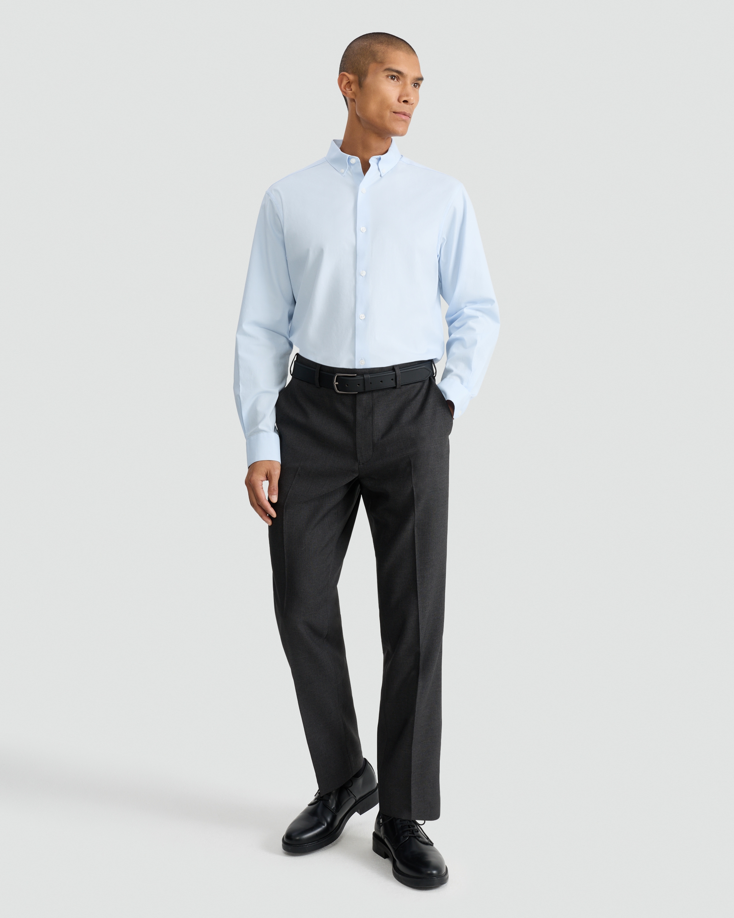 F&F Regular Fit Stretch Button Down Collar Formal Shirt in Blue