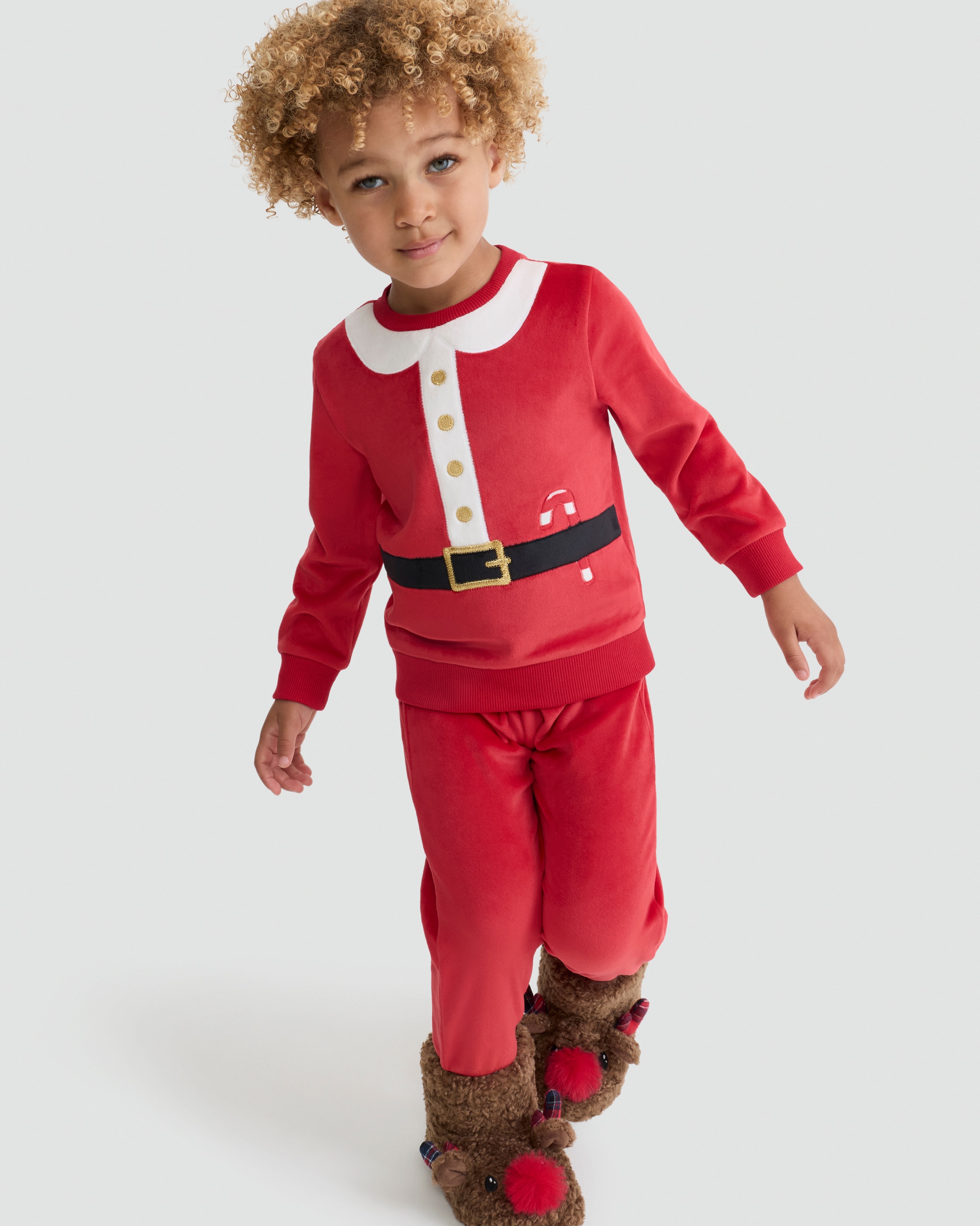 F&F Minky Fleece Santa Sweatshirt and Cuffed Joggers Pyjamas in Red