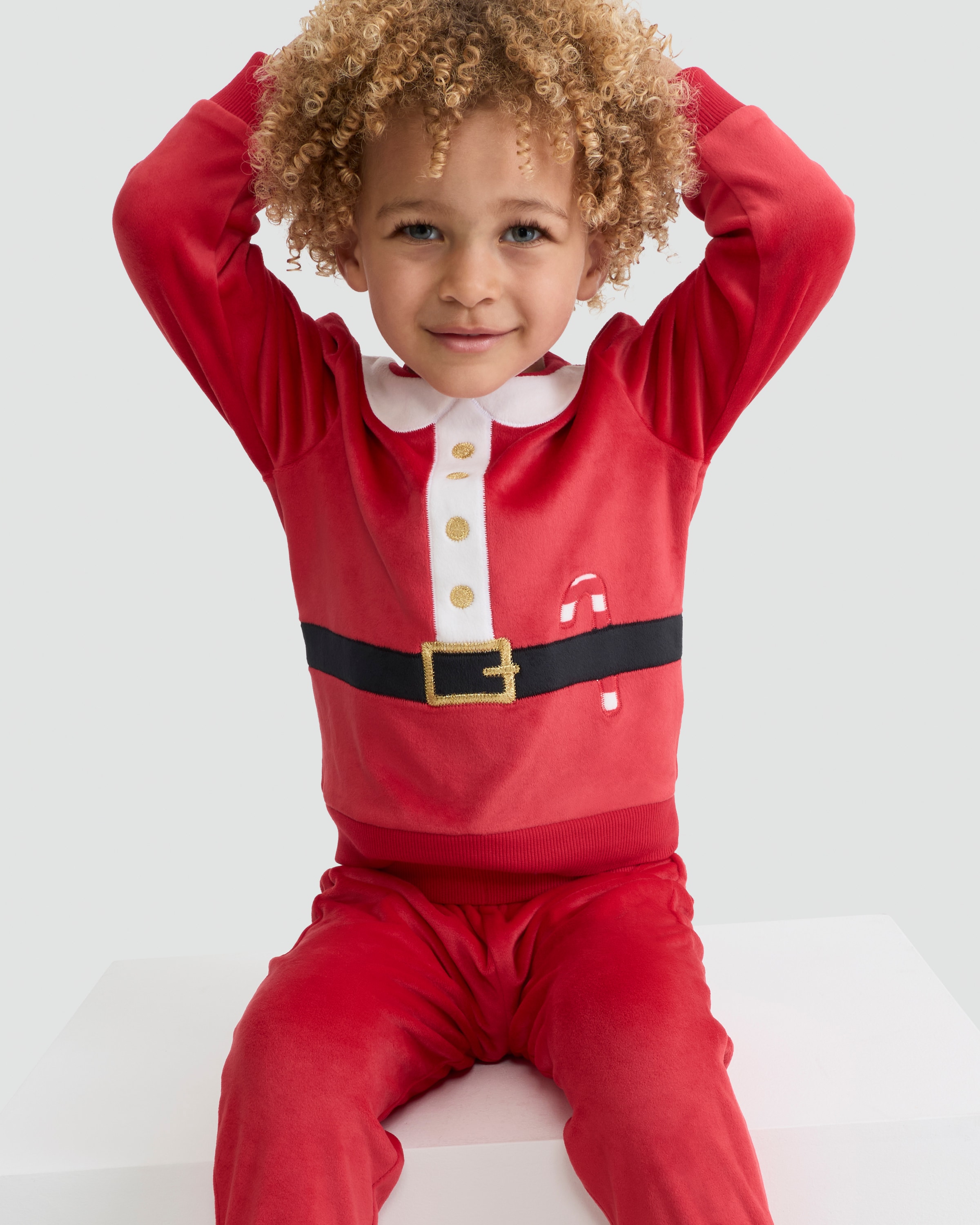 F&F Minky Fleece Santa Sweatshirt and Cuffed Joggers Pyjamas in Red thumbnail 2