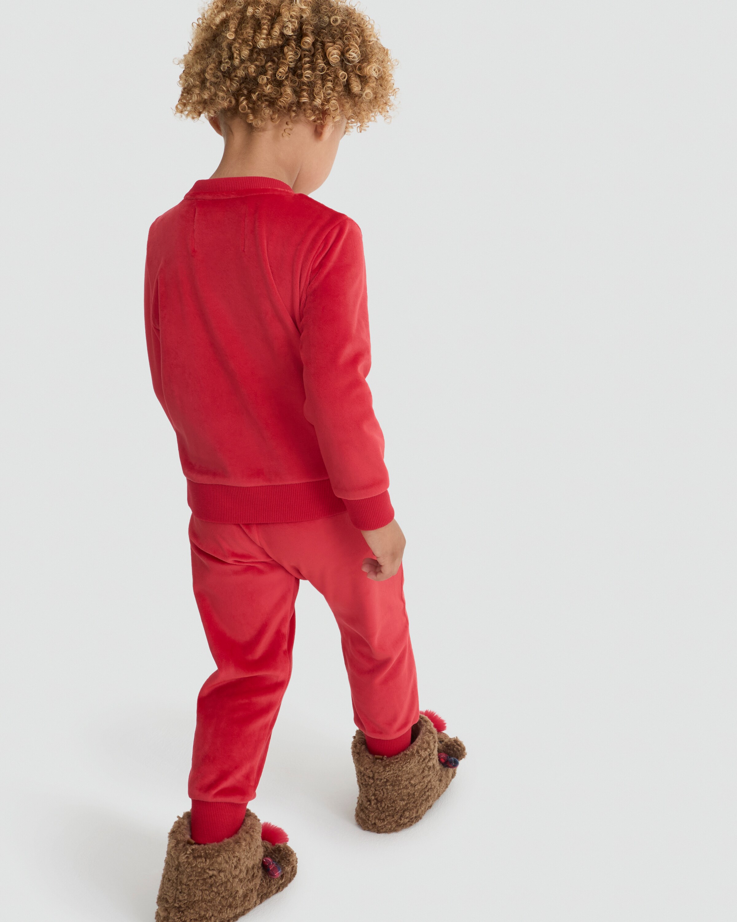 F&F Minky Fleece Santa Sweatshirt and Cuffed Joggers Pyjamas in Red thumbnail 3