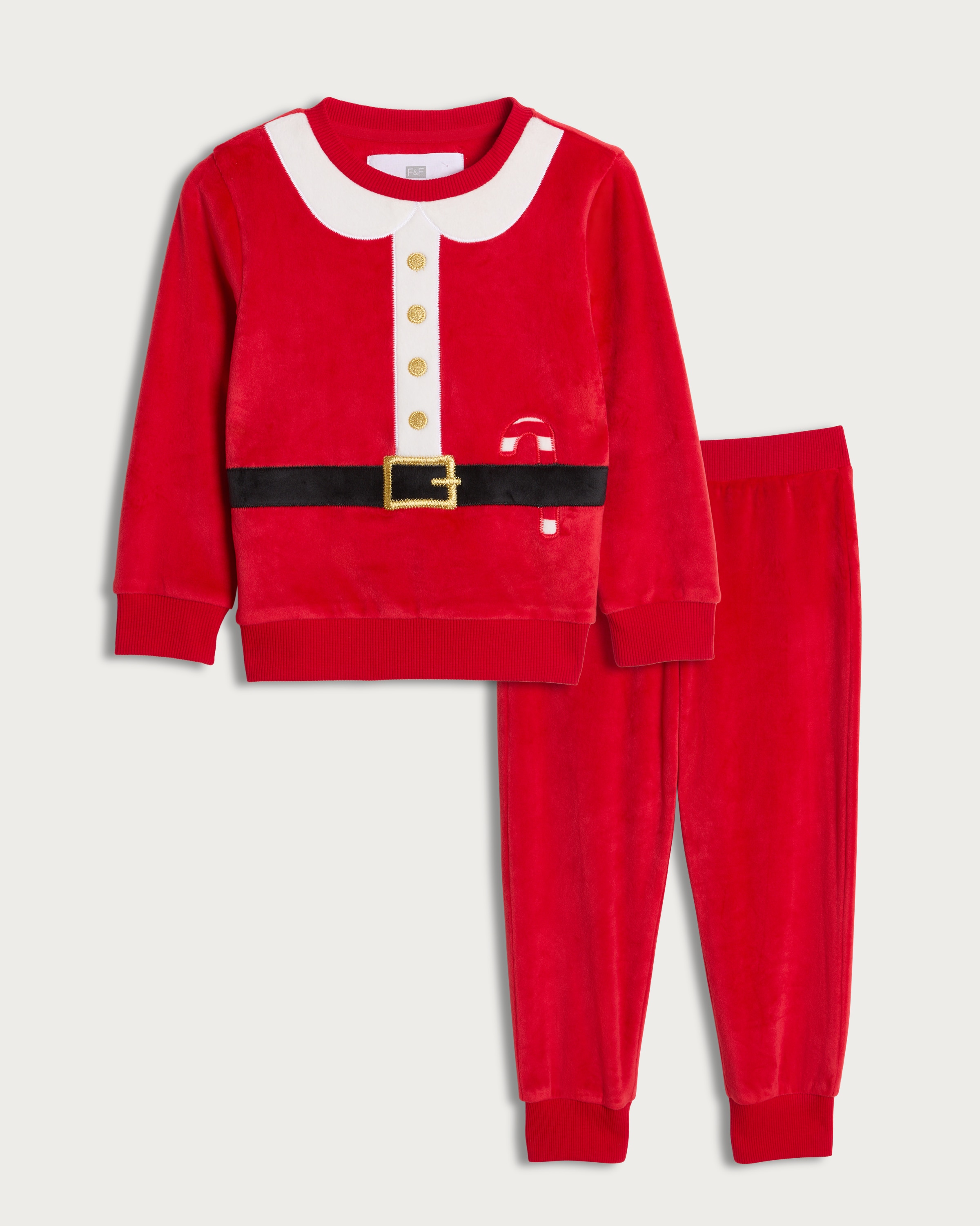 F&F Minky Fleece Santa Sweatshirt and Cuffed Joggers Pyjamas in Red thumbnail 4
