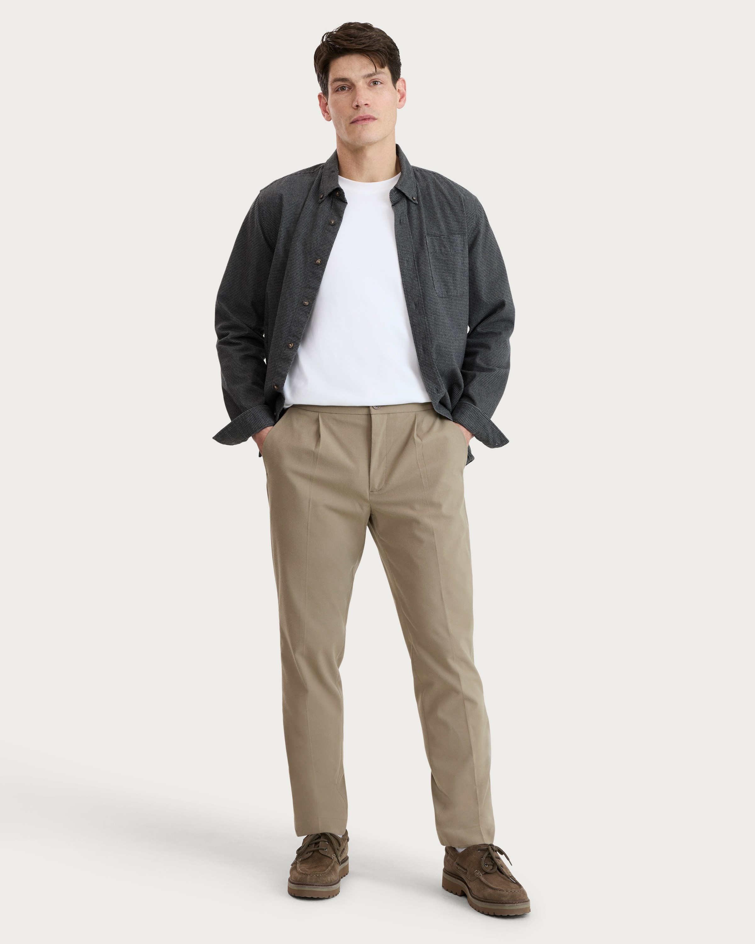 F&F Pleated Tailored Fit Trousers in Neutral