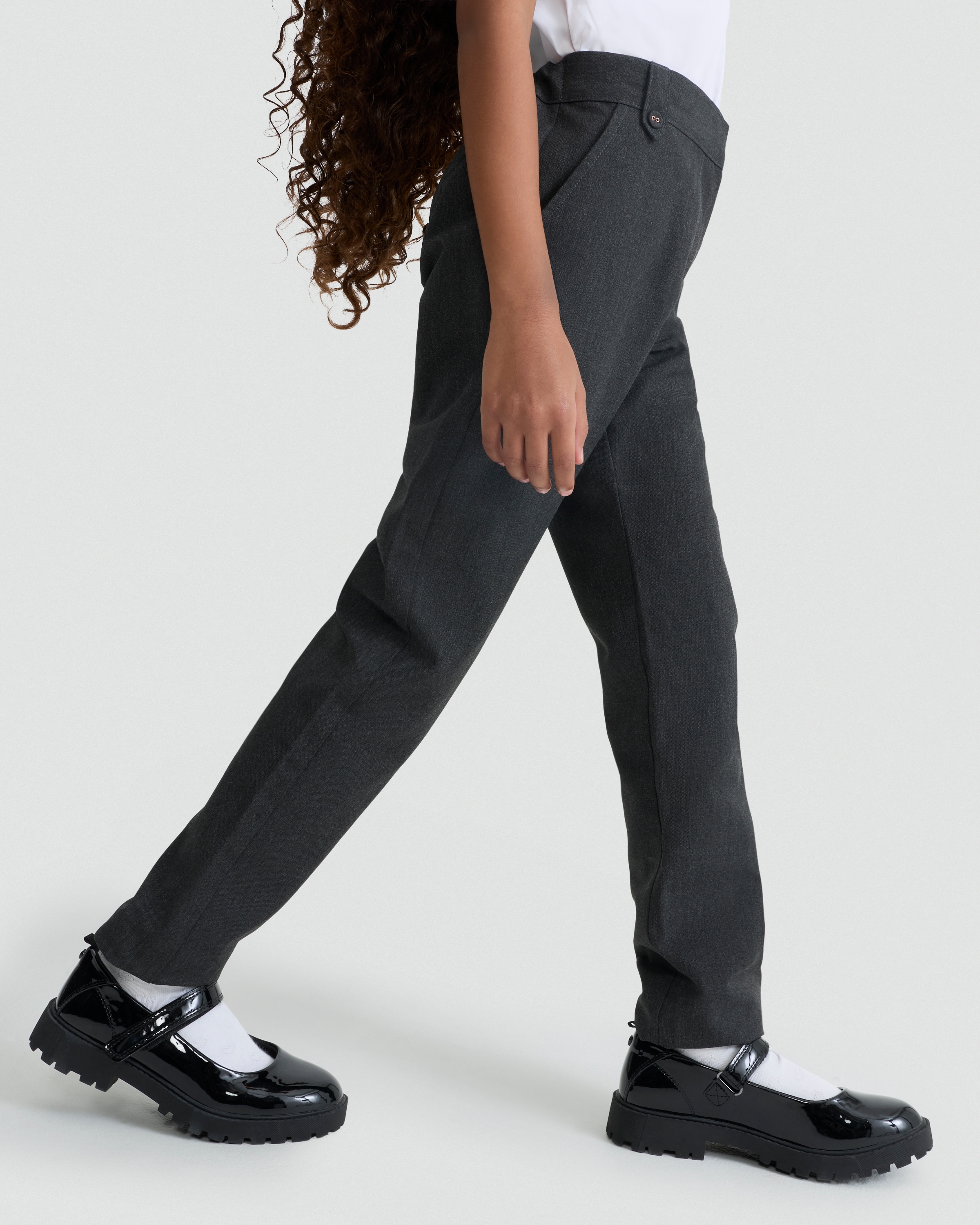 F&F School Girls 2-Pack Regular Fit Longer Length Trousers in Grey thumbnail 2