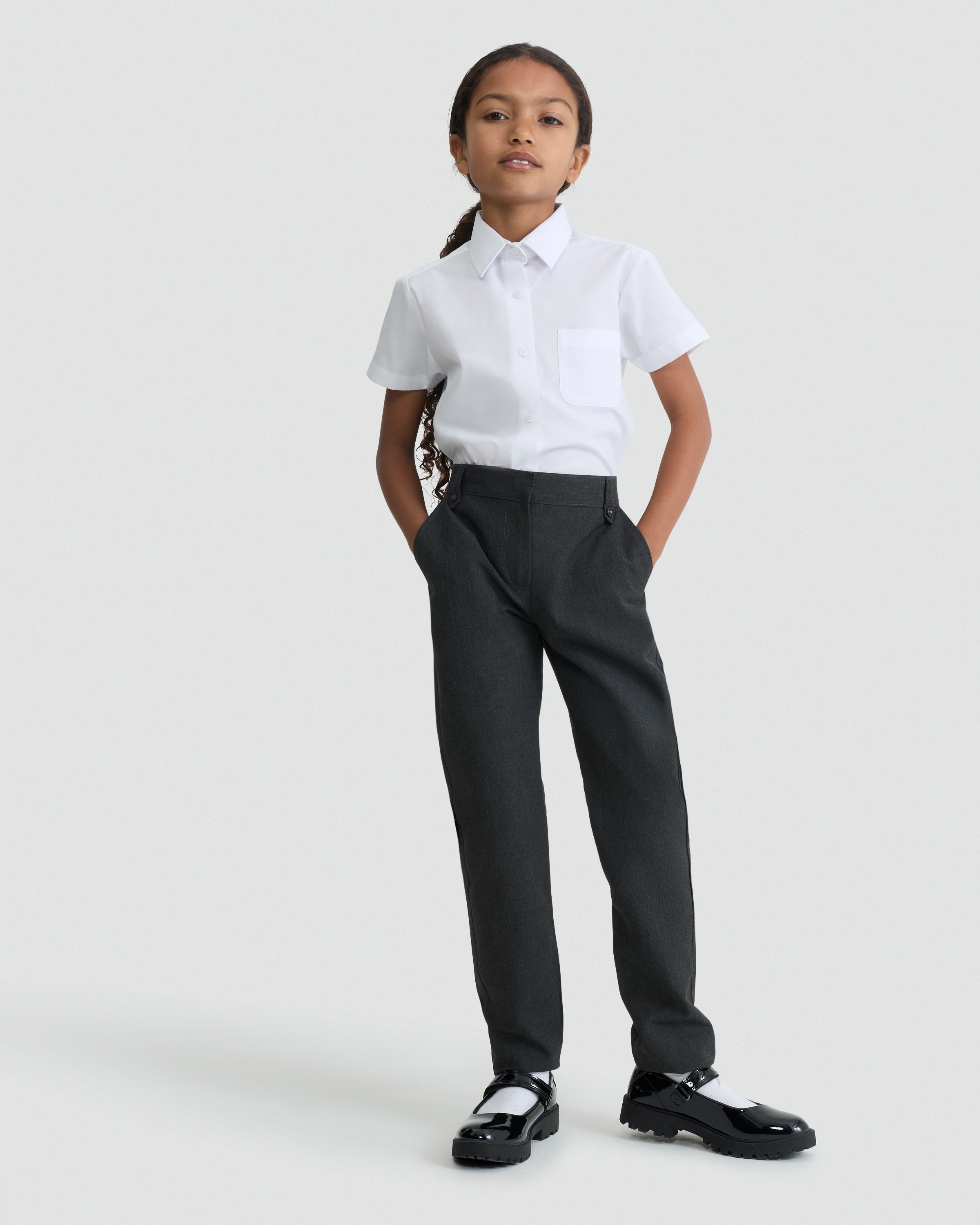 F&F School Girls 2-Pack Regular Fit Longer Length Trousers in Grey