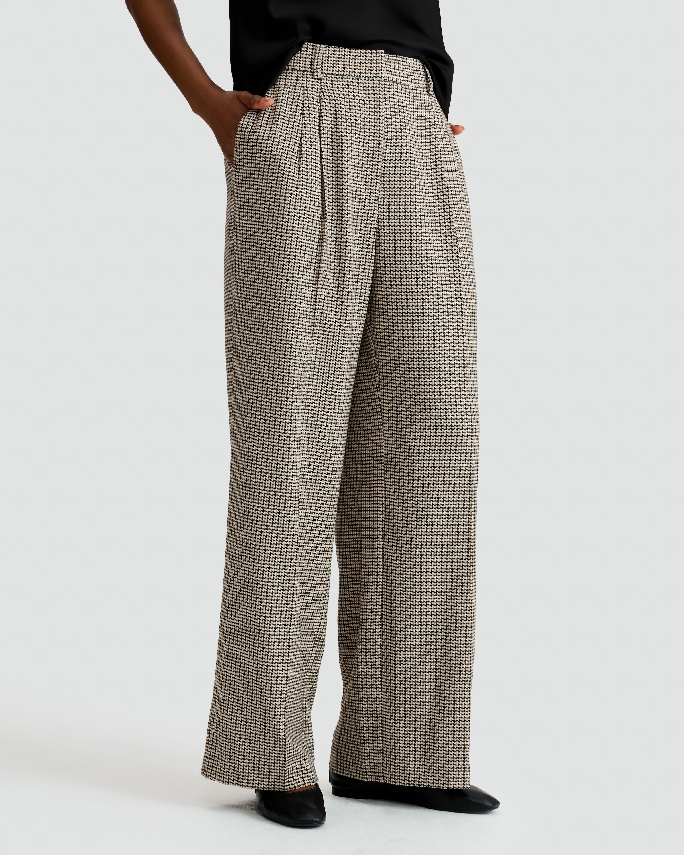 The F&F Edit Double Pleat Check Wide Leg Trousers in Brown thumbnail 2