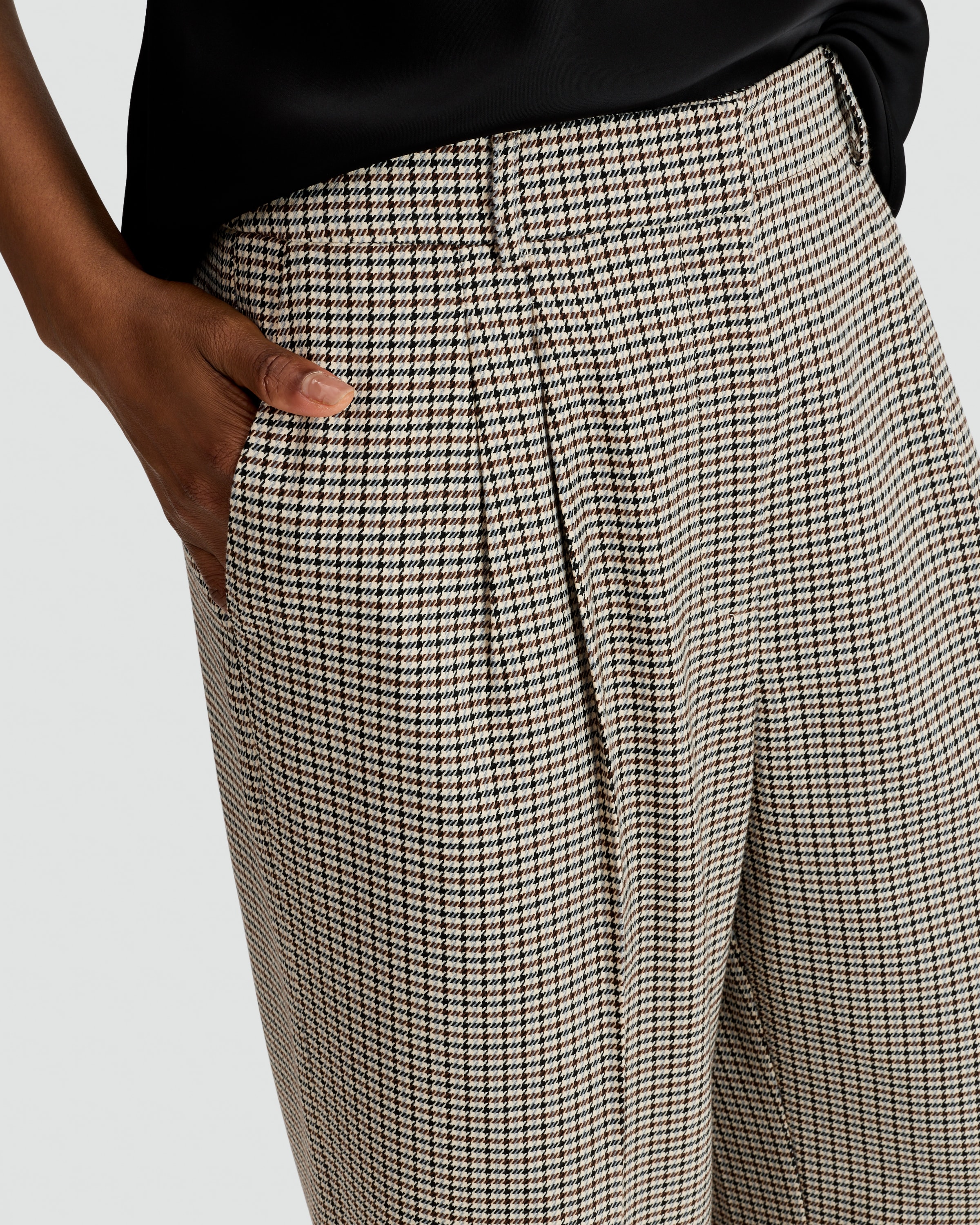 The F&F Edit Double Pleat Check Wide Leg Trousers in Brown thumbnail 3