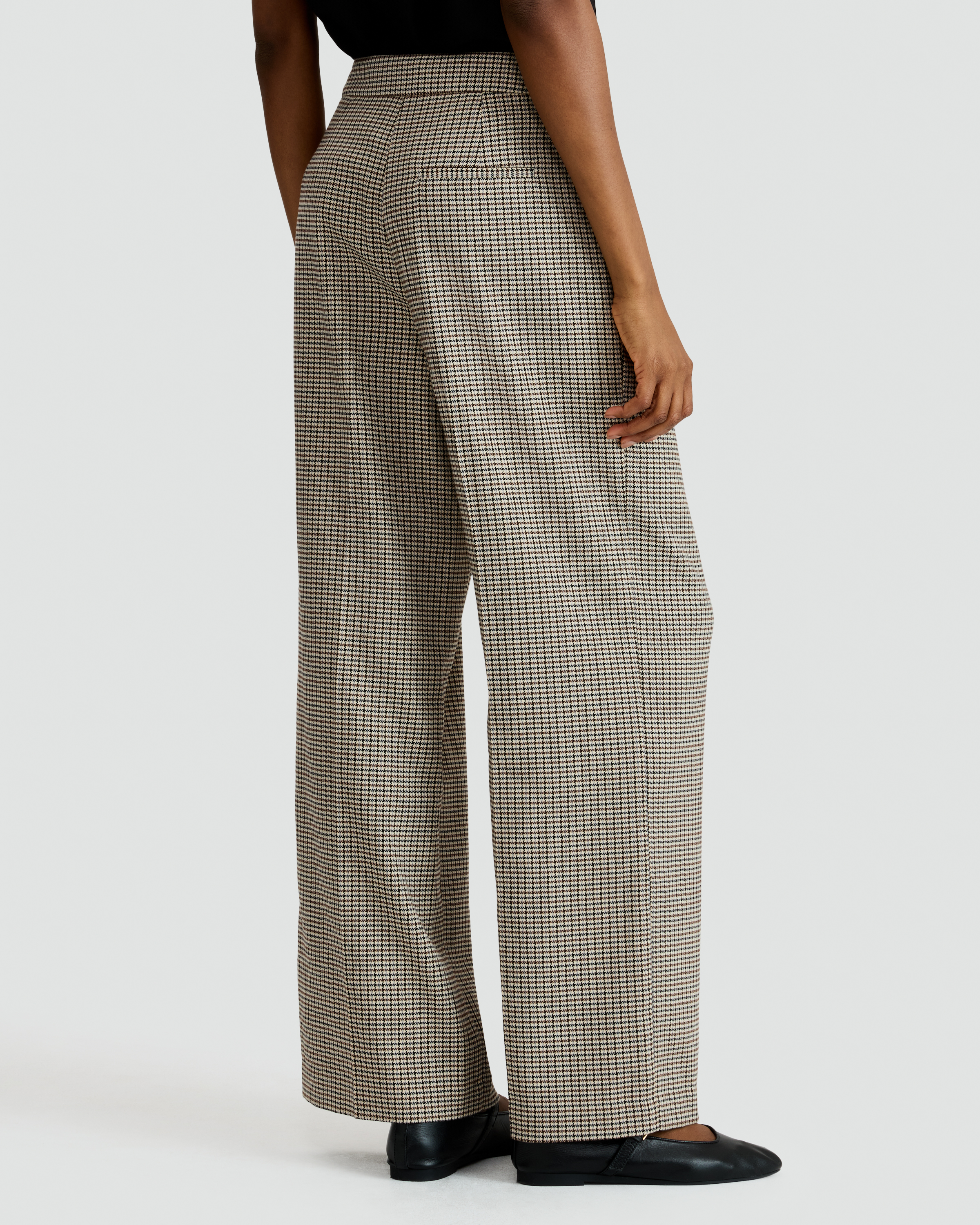 The F&F Edit Double Pleat Check Wide Leg Trousers in Brown thumbnail 4