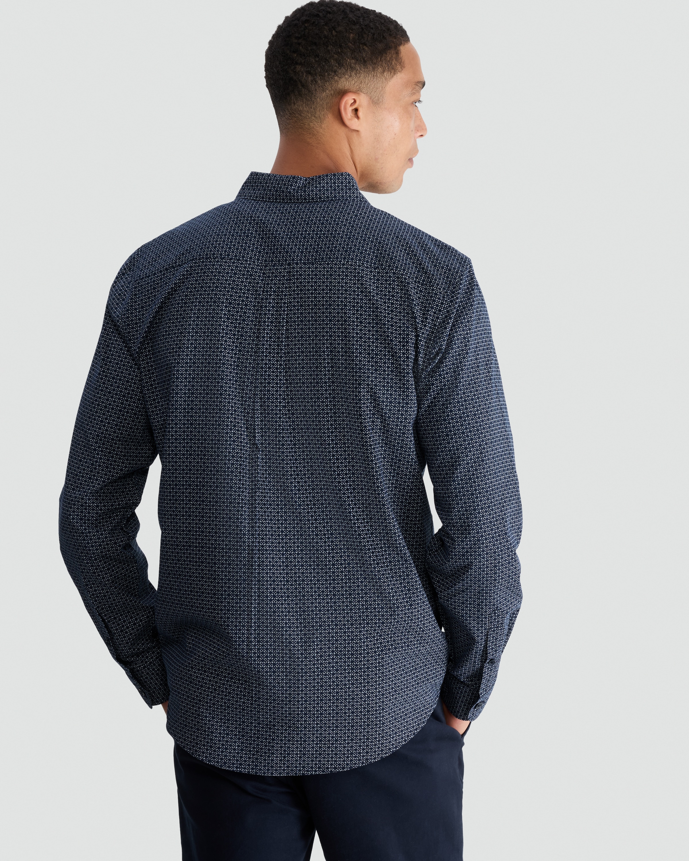 F&F Cotton Rich Geometric Print Long Sleeved Shirt in Navy thumbnail 3