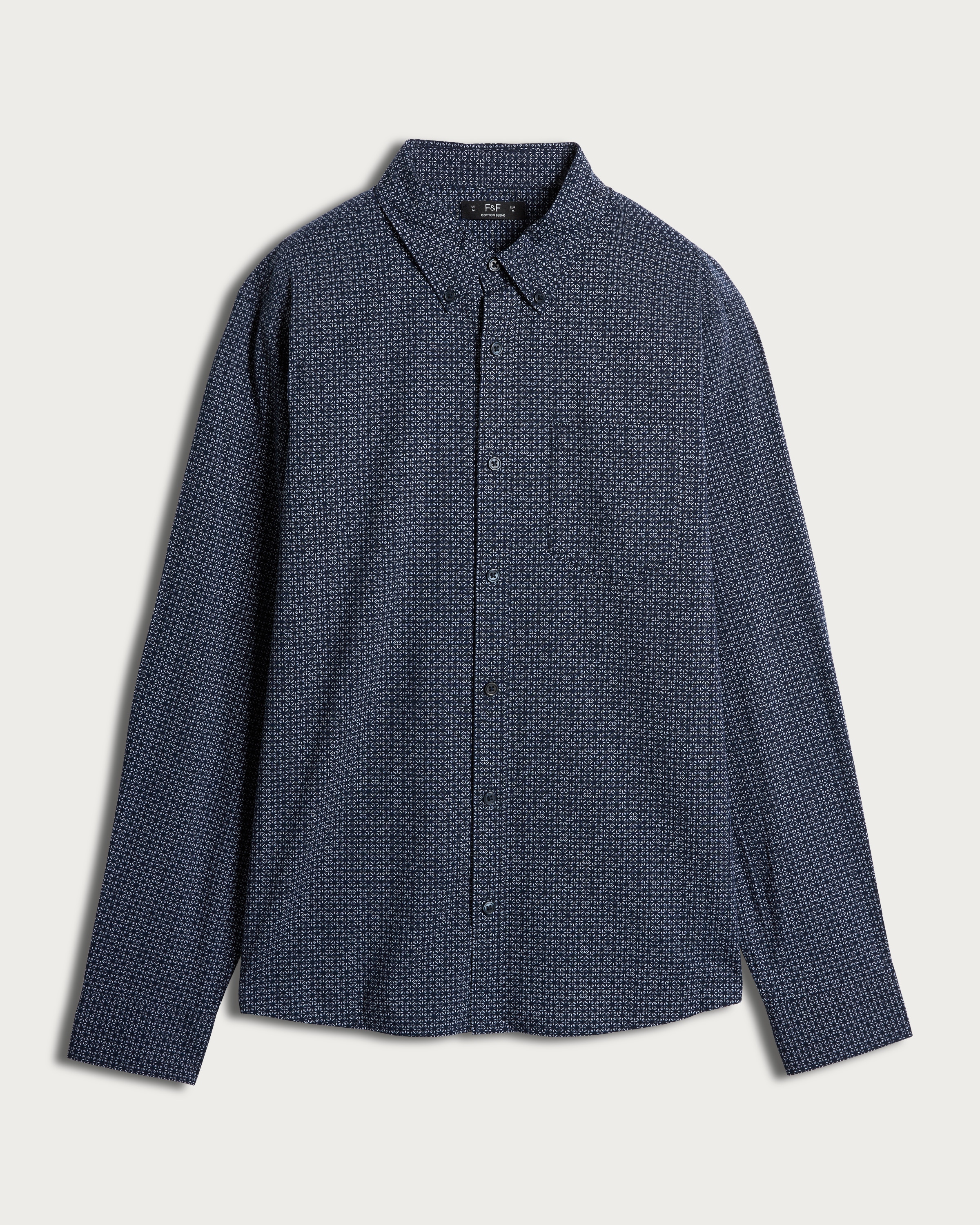 F&F Cotton Rich Geometric Print Long Sleeved Shirt in Navy thumbnail 4