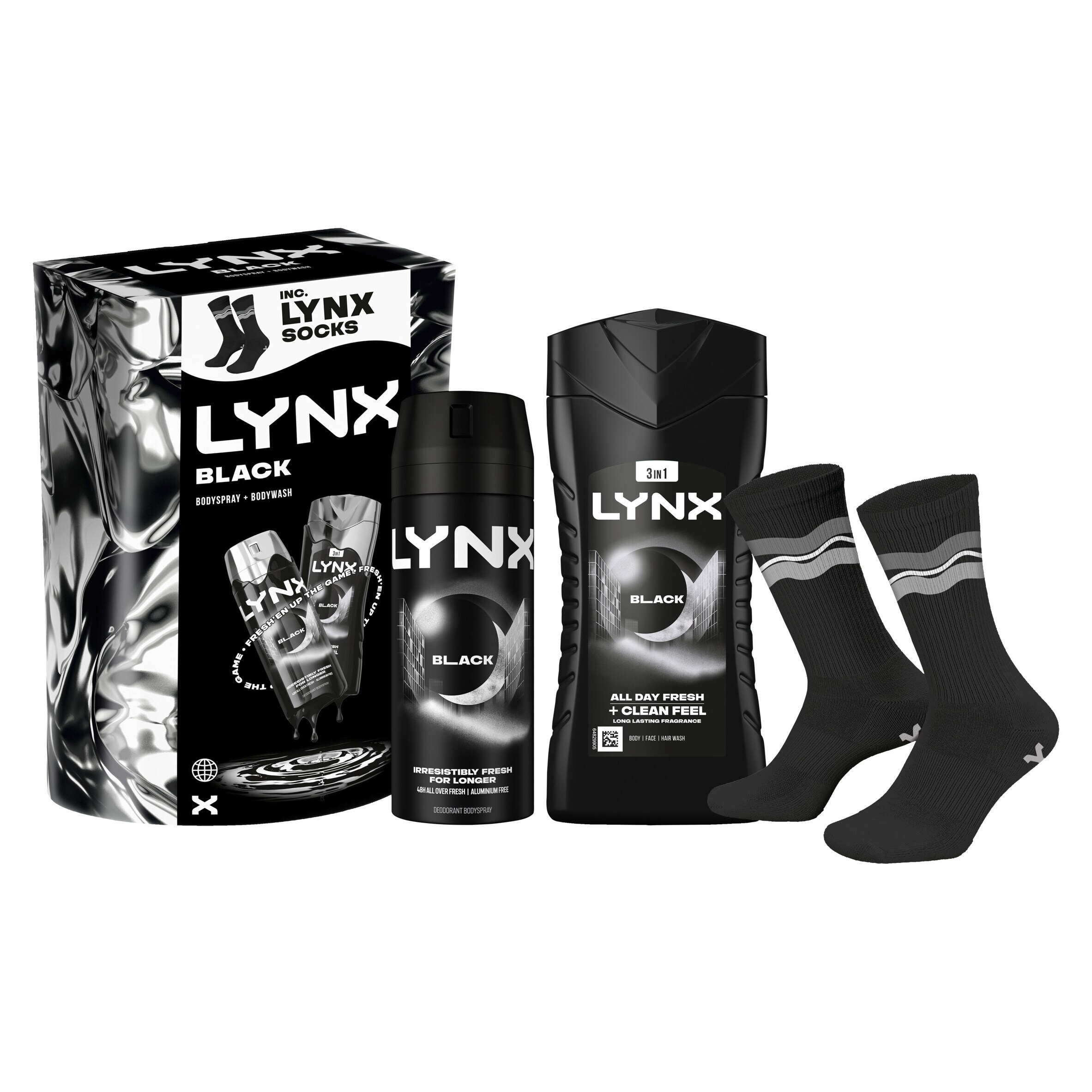 Lynx Black Bodyspray & Bodywash Duo with Socks Gift Set