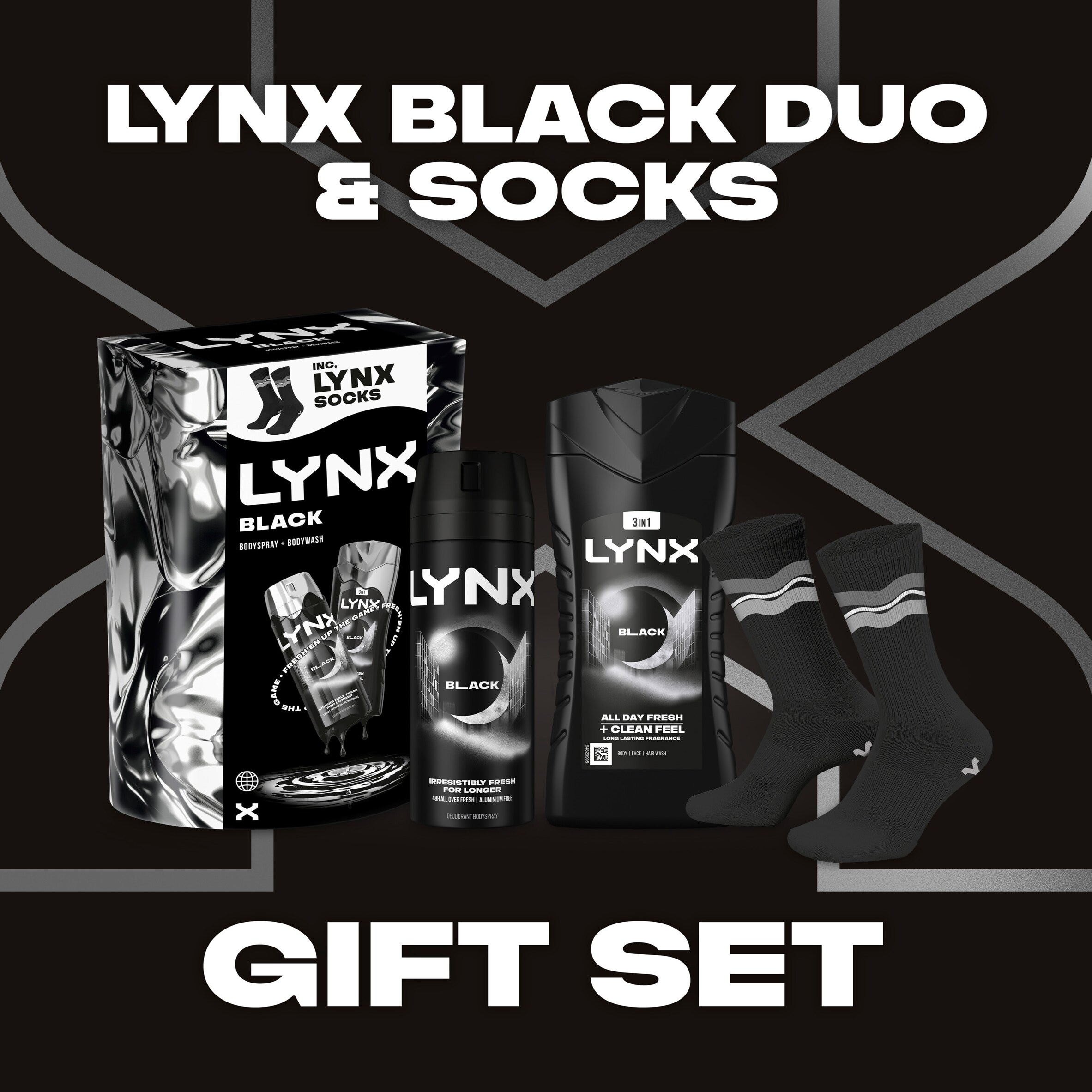 Lynx Black Bodyspray & Bodywash Duo with Socks Gift Set thumbnail 3