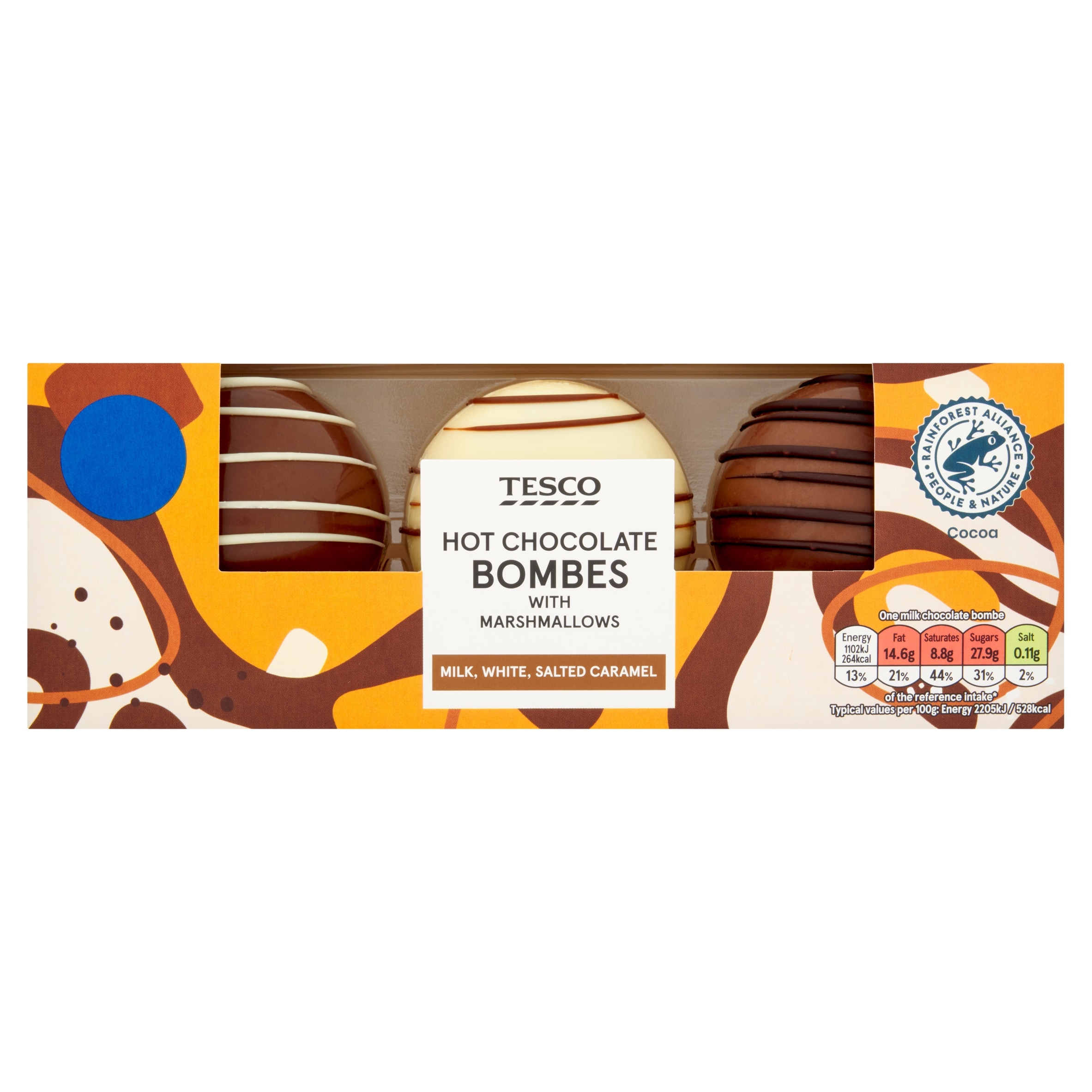 Tesco Hot Chocolate Bombes Selection with Mini Marshmallows 150g