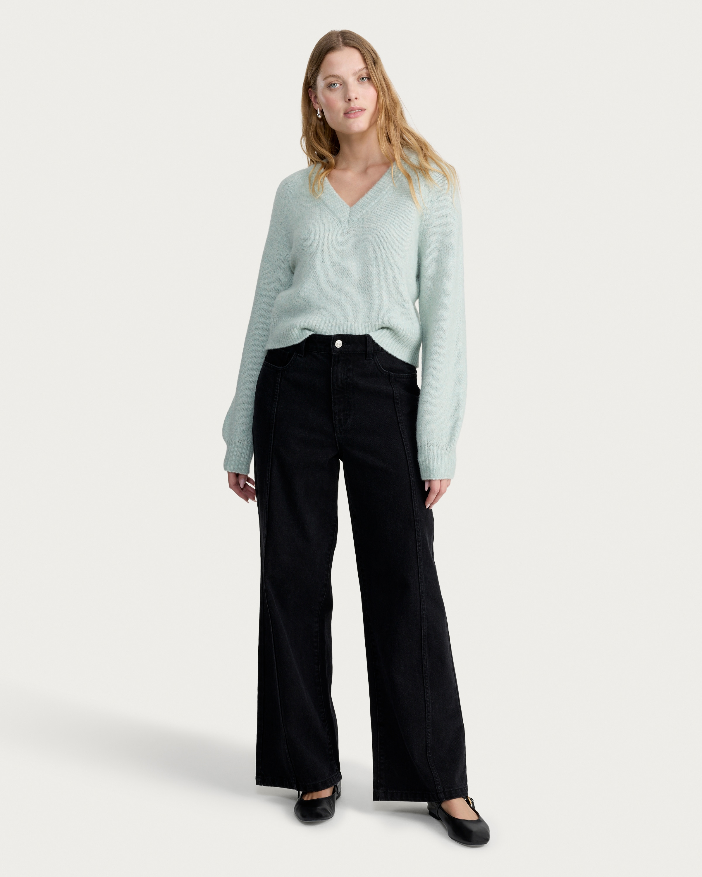 F&F Knitted V Neck Jumper in Green