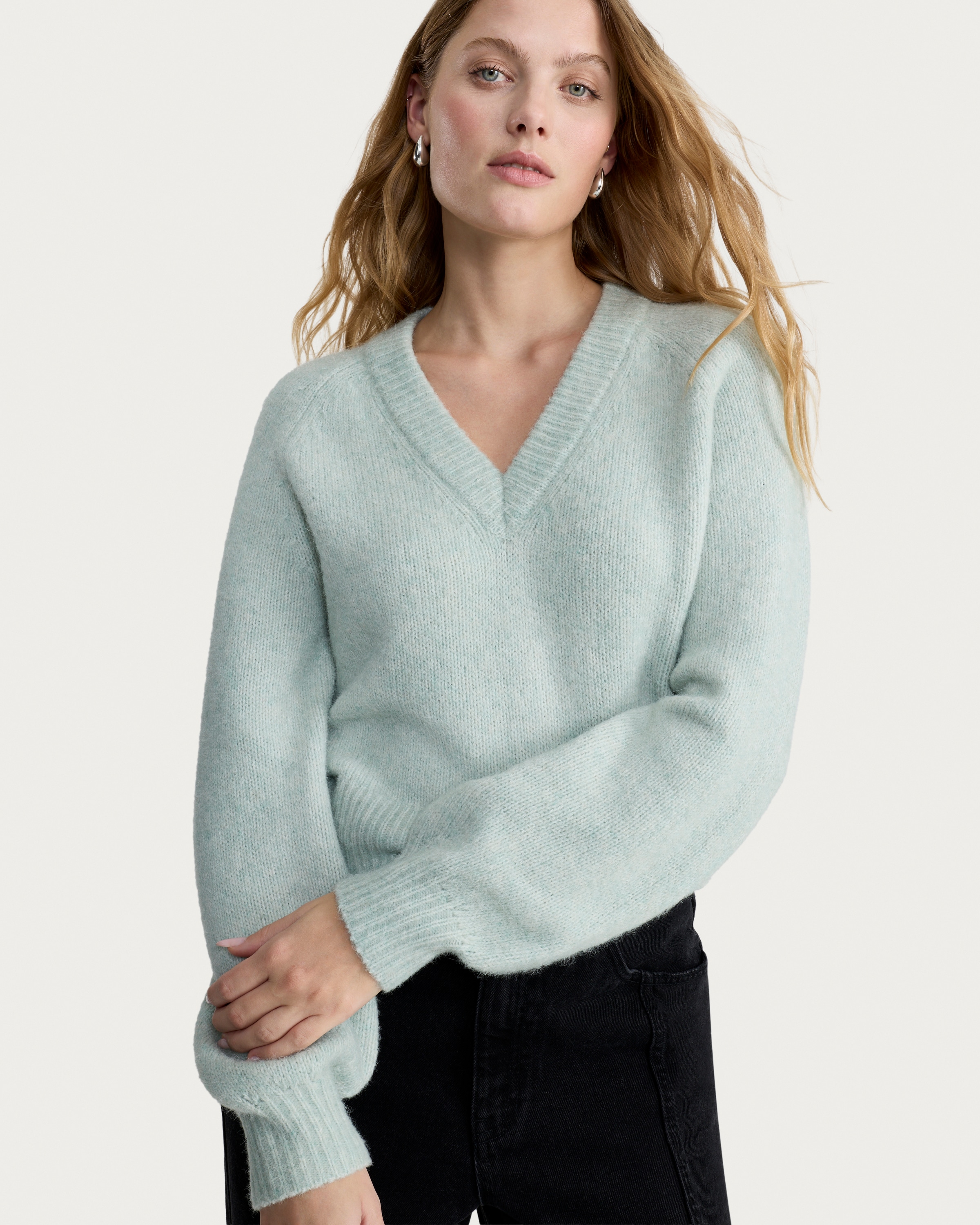 F&F Knitted V Neck Jumper in Green thumbnail 2