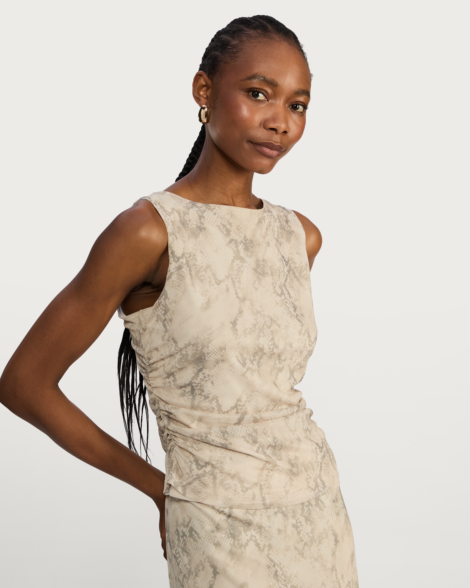 F&F Animal Ruched Side Sleeveless Co-ord Top in Neutral