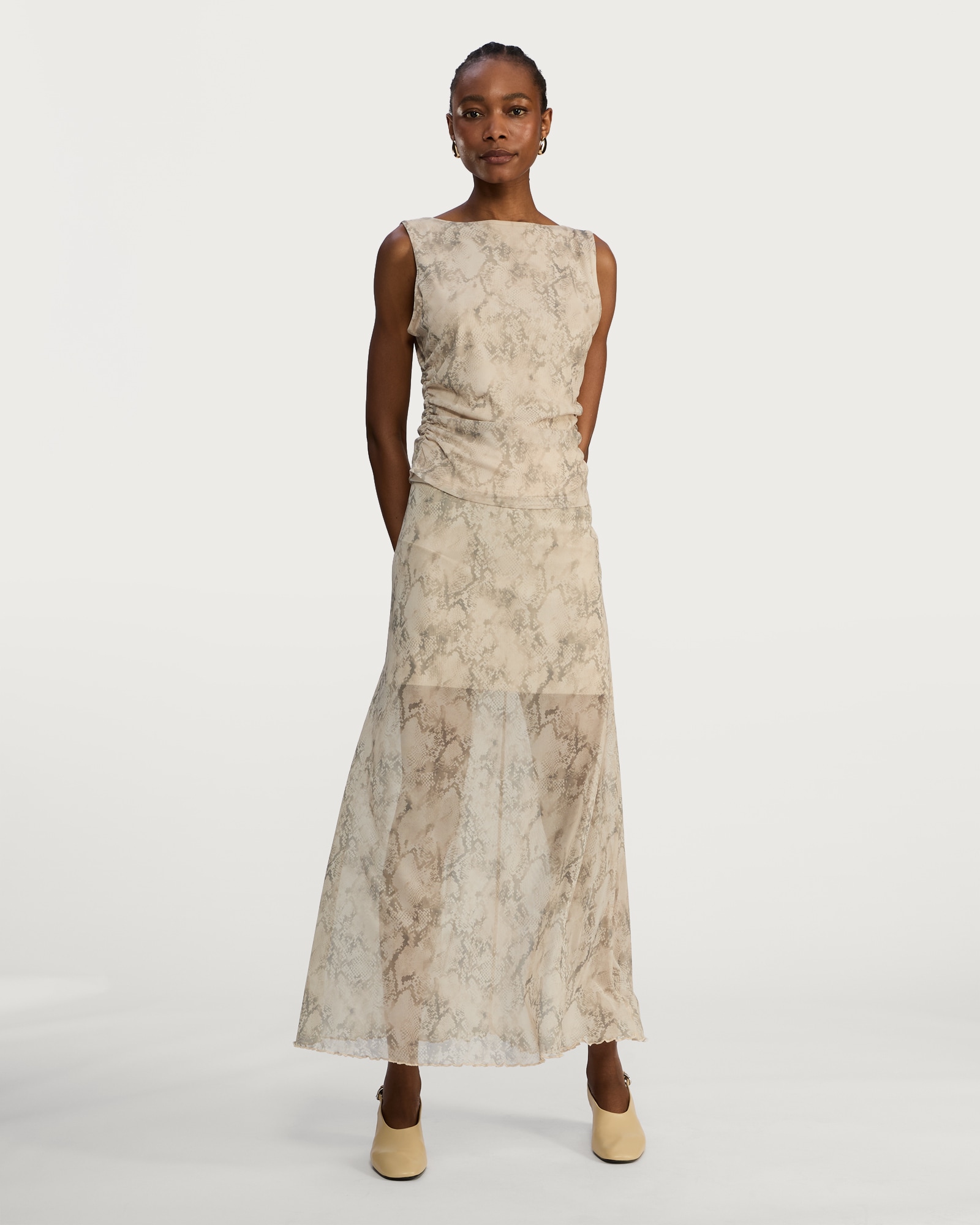 F&F Animal Ruched Side Sleeveless Co-ord Top in Neutral thumbnail 2