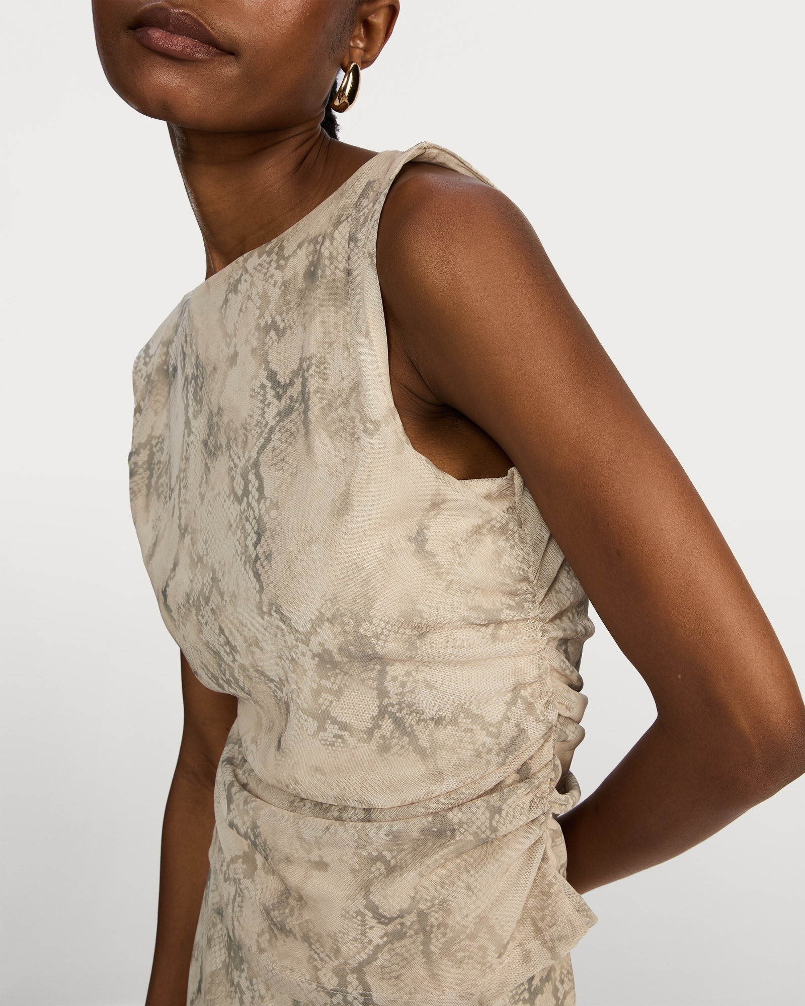F&F Animal Ruched Side Sleeveless Co-ord Top in Neutral thumbnail 3