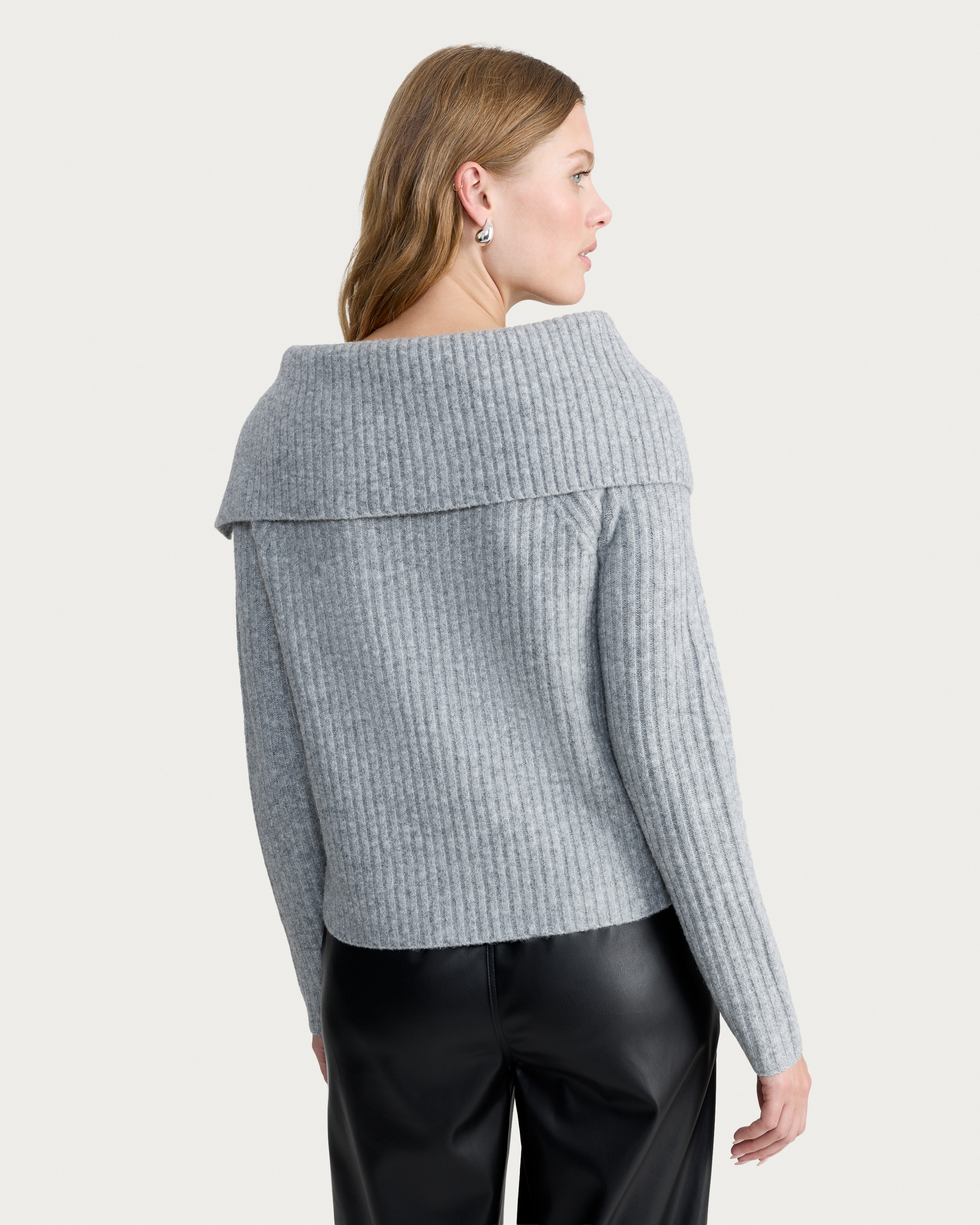 F&F Ribbed Button Up Bardot Jumper in Grey thumbnail 3