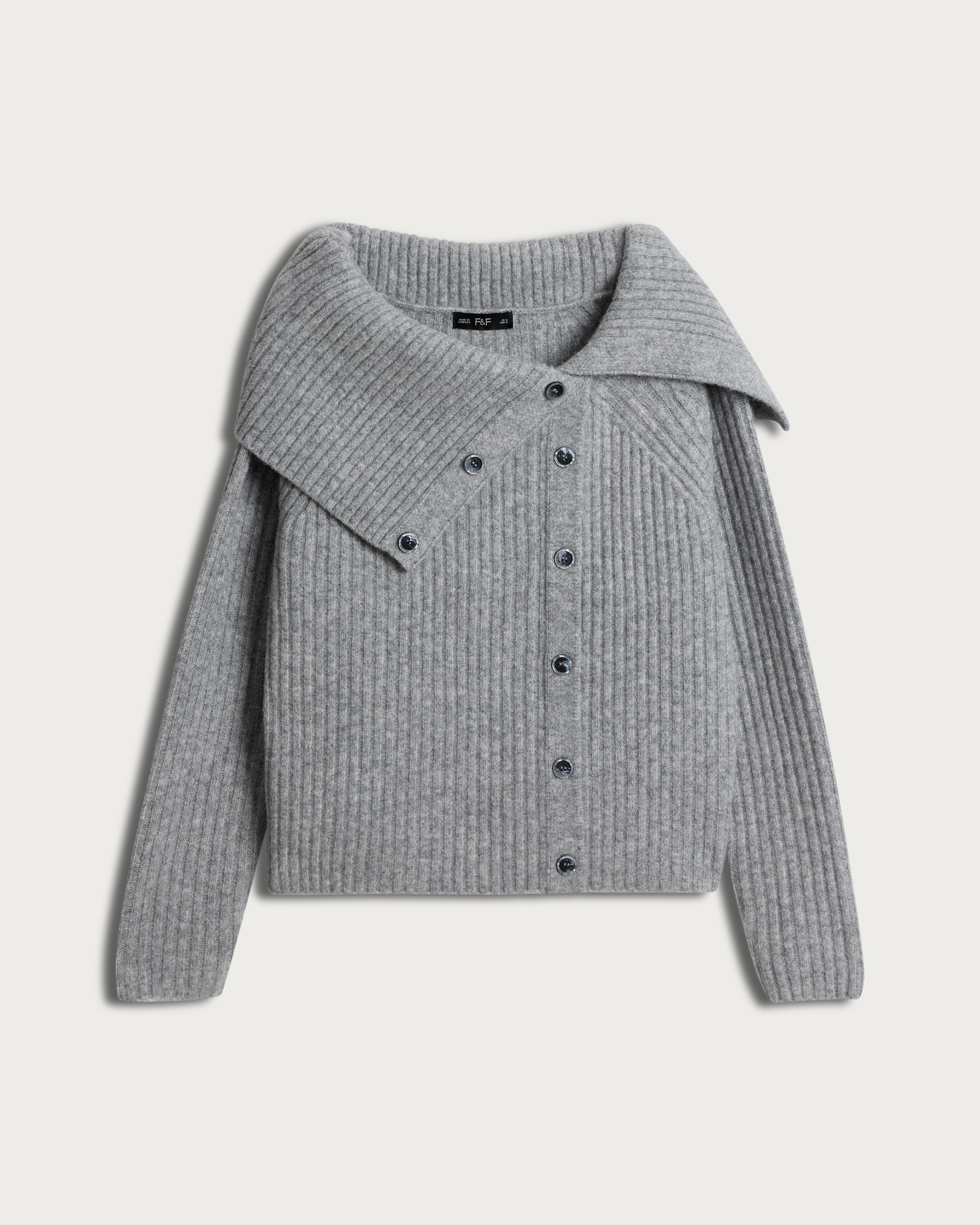 F&F Ribbed Button Up Bardot Jumper in Grey thumbnail 4