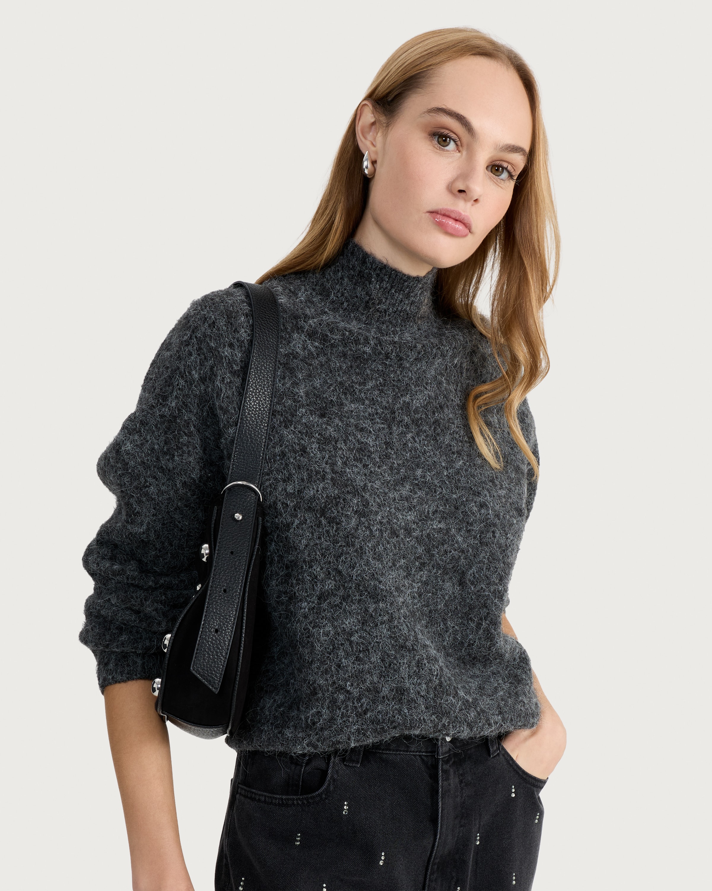 F&F Knitted Turtle Neck Jumper in Grey