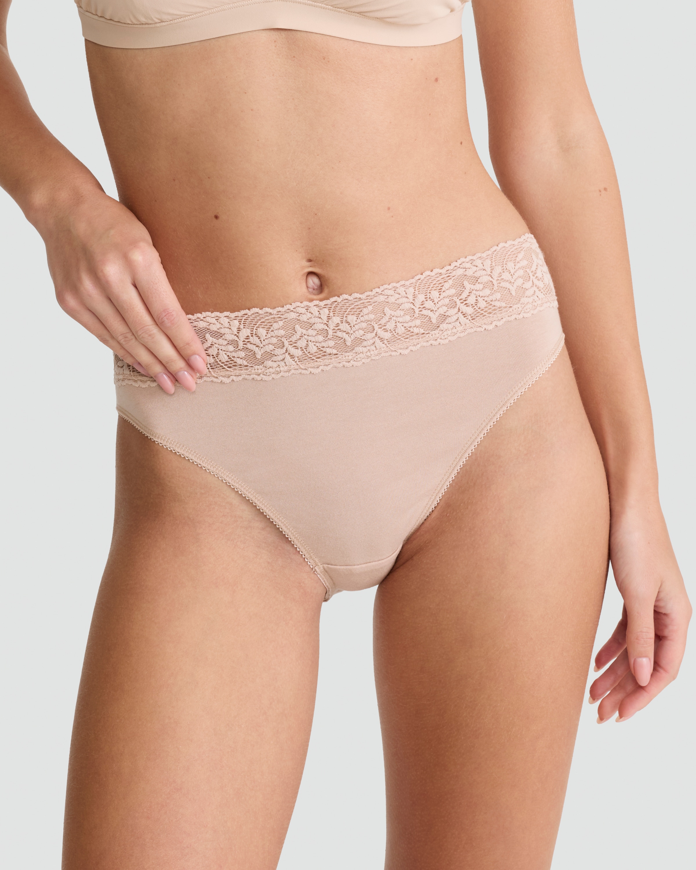 F&F 5-Pack Cotton Rich Lace Trim High Leg Knickers in Nude