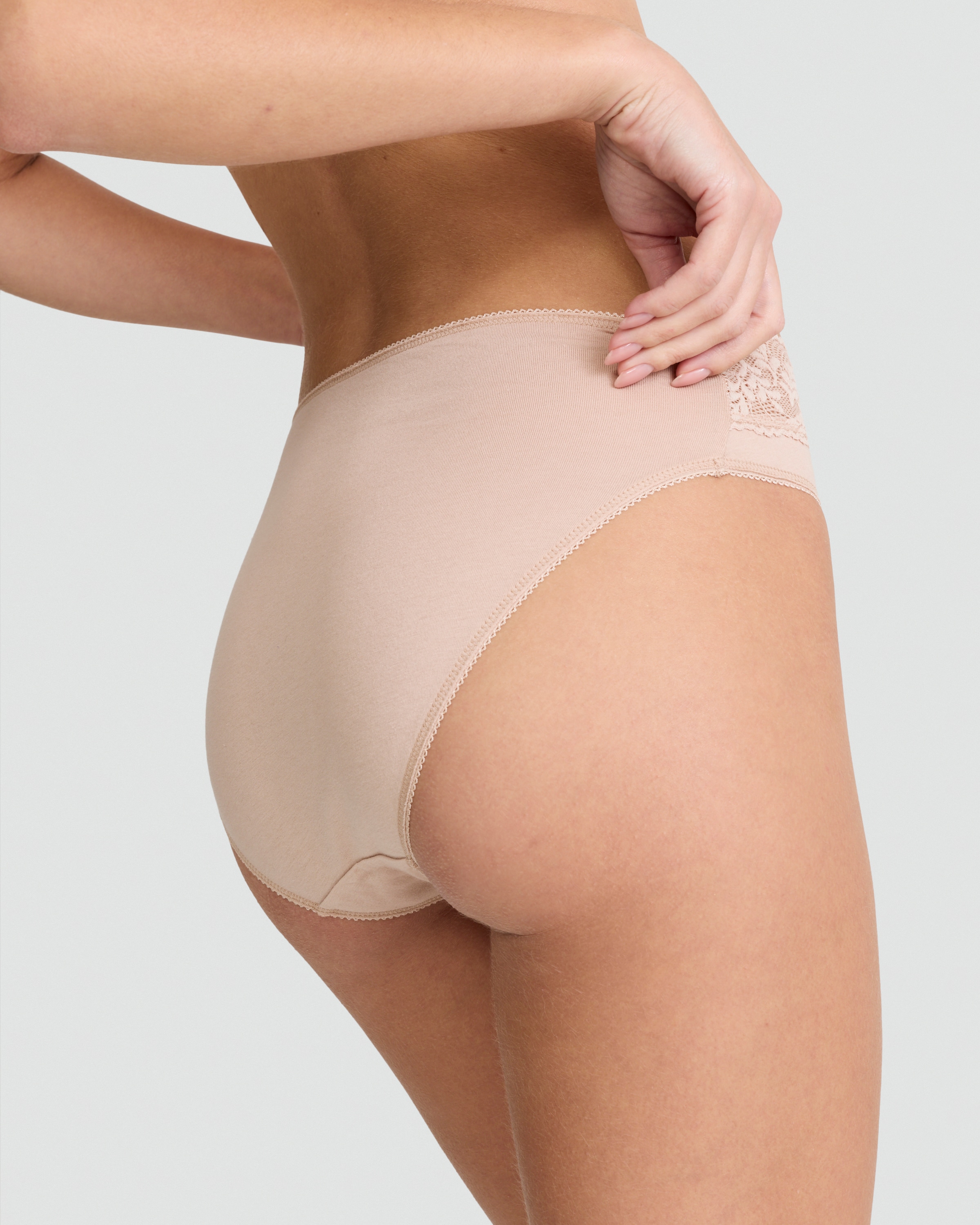 F&F 5-Pack Cotton Rich Lace Trim High Leg Knickers in Nude thumbnail 3