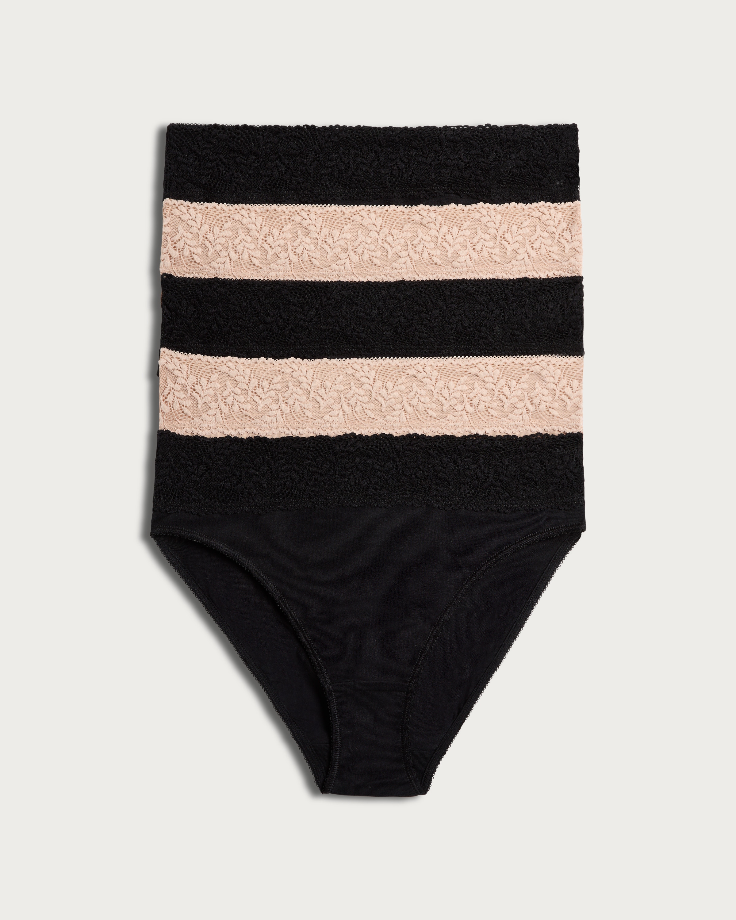 F&F 5-Pack Cotton Rich Lace Trim High Leg Knickers in Nude thumbnail 4
