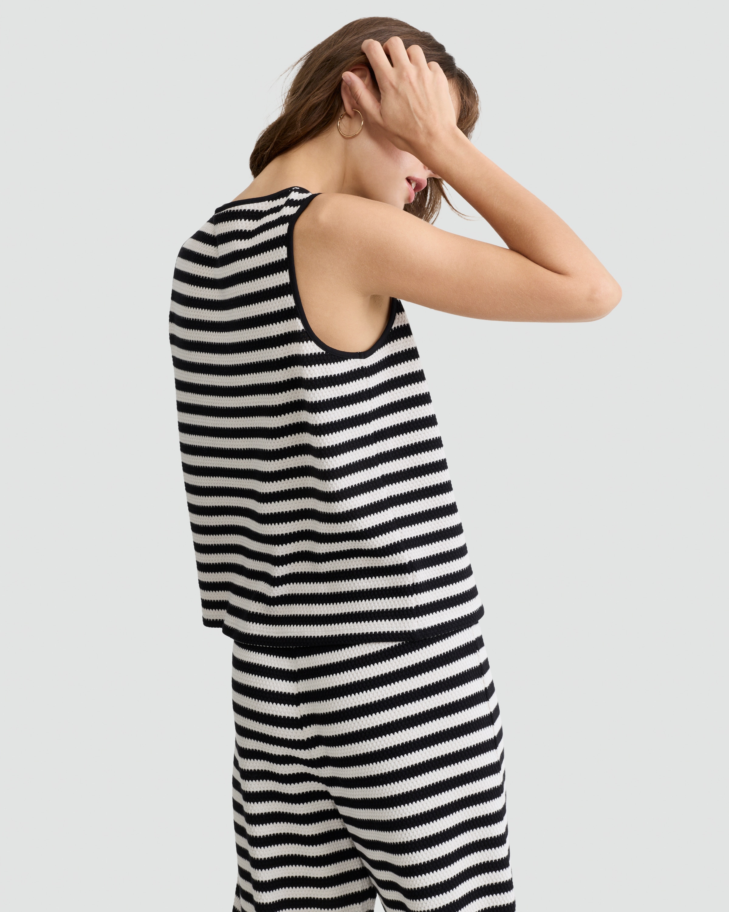 F&F Cotton Rich Textured Striped Tie Front Co-ord Top in Multi Black White thumbnail 3
