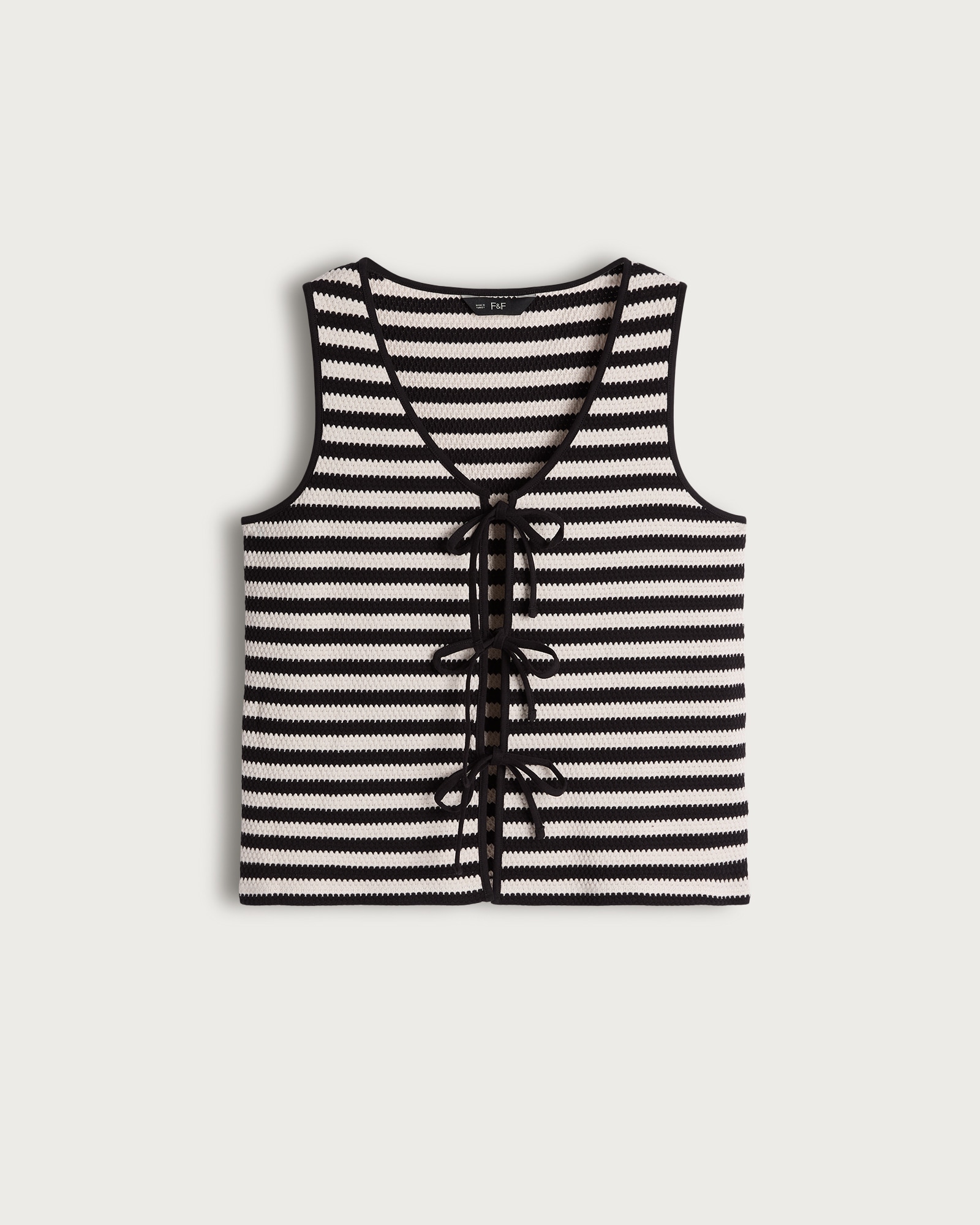 F&F Cotton Rich Textured Striped Tie Front Co-ord Top in Multi Black White thumbnail 4
