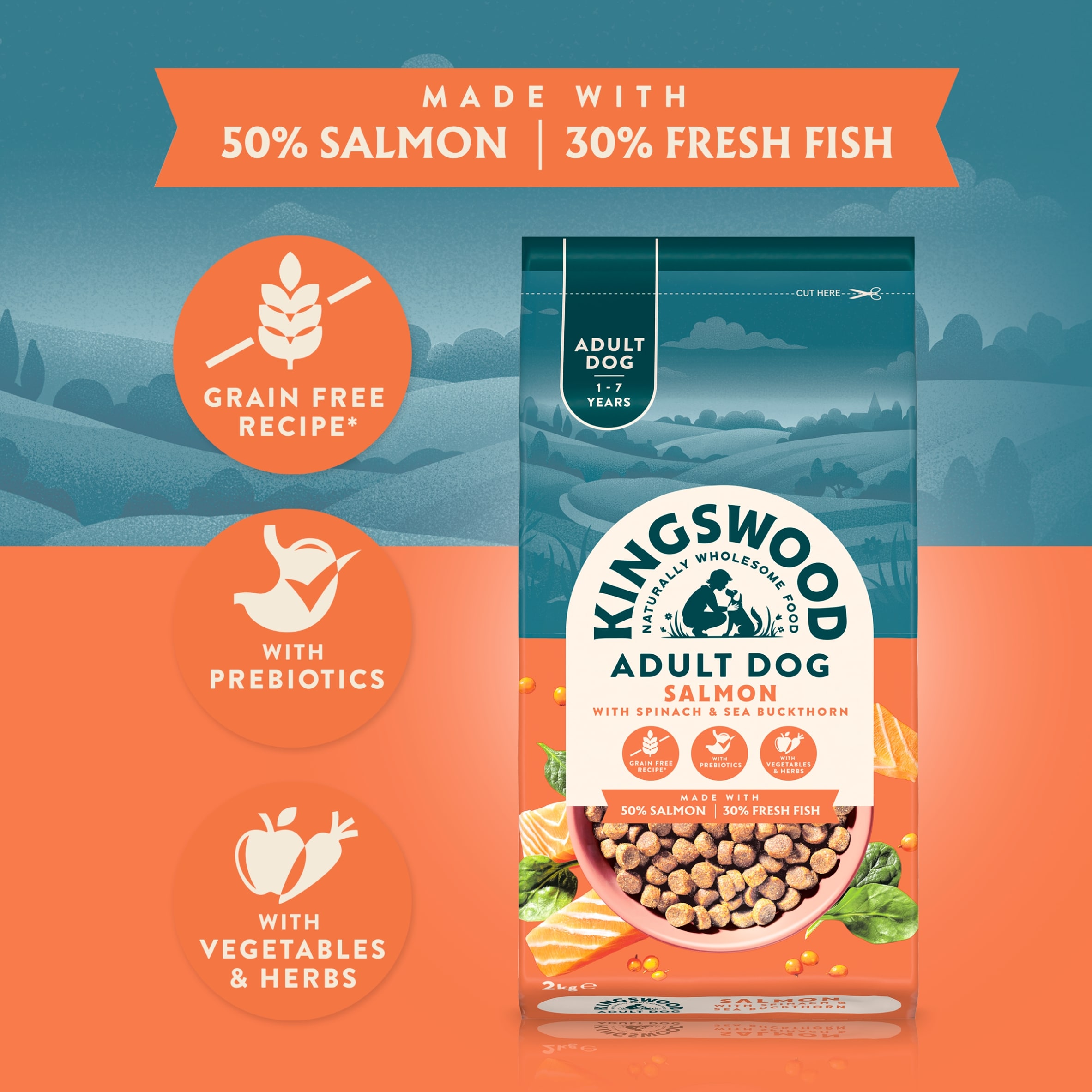 Kingswood Adult Dog, Salmon with Spinach & Sea Buckthorn, 2Kg thumbnail 2