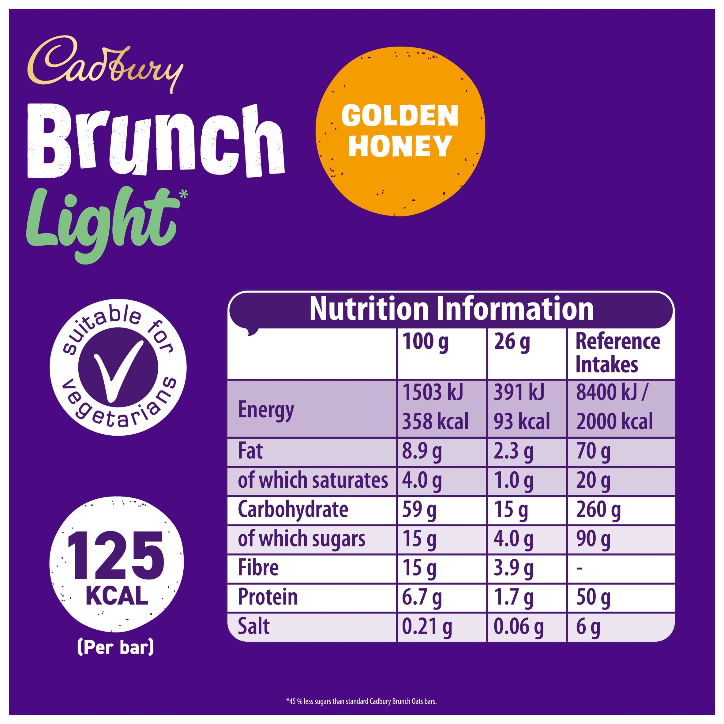 Cadbury Brunch Light Oats and Honey Wholegrain Cereal Bars 4 x 26g thumbnail 3
