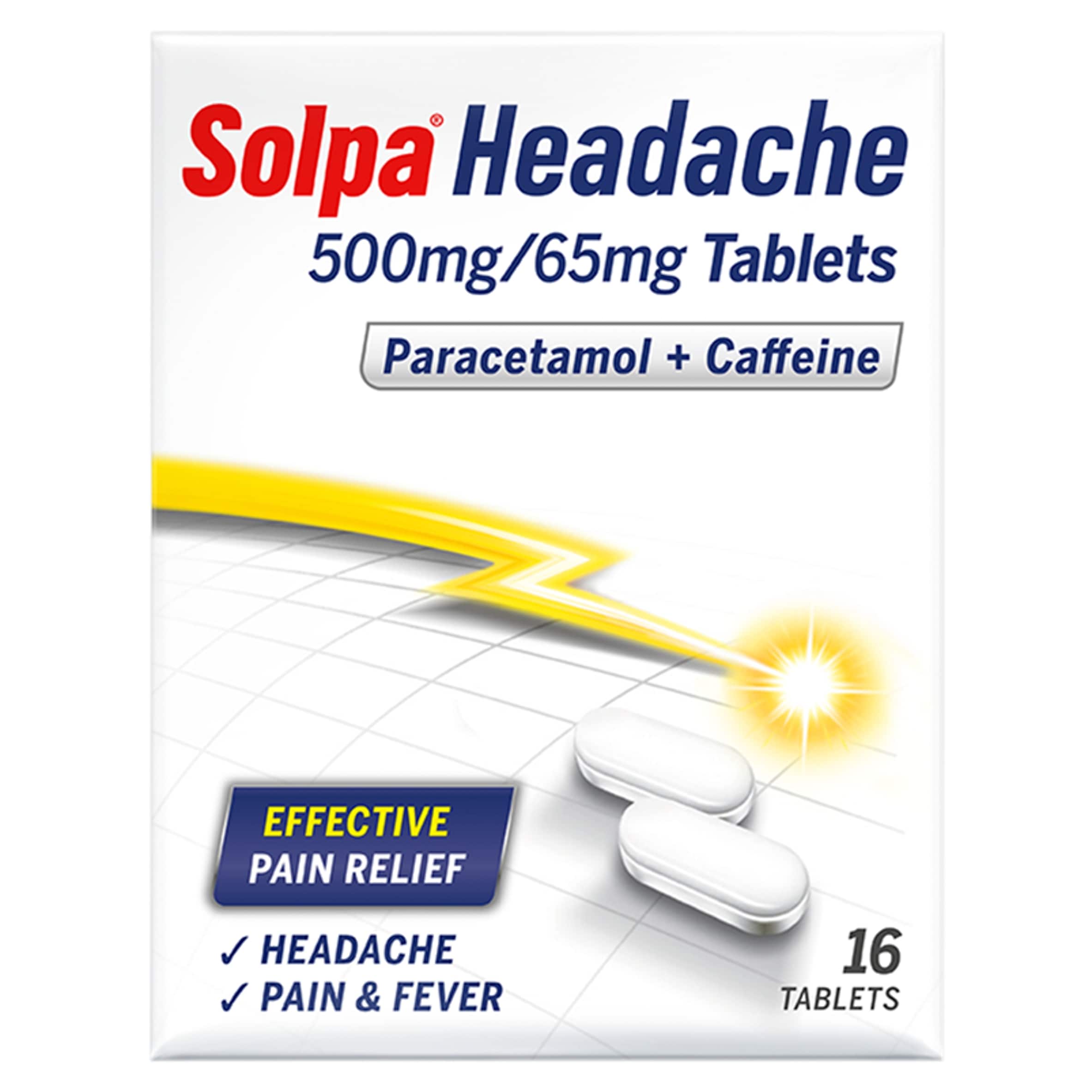 Solpa Headache 500mg /65mg Tablets Paracetamol + Caffeine 16 Tablets