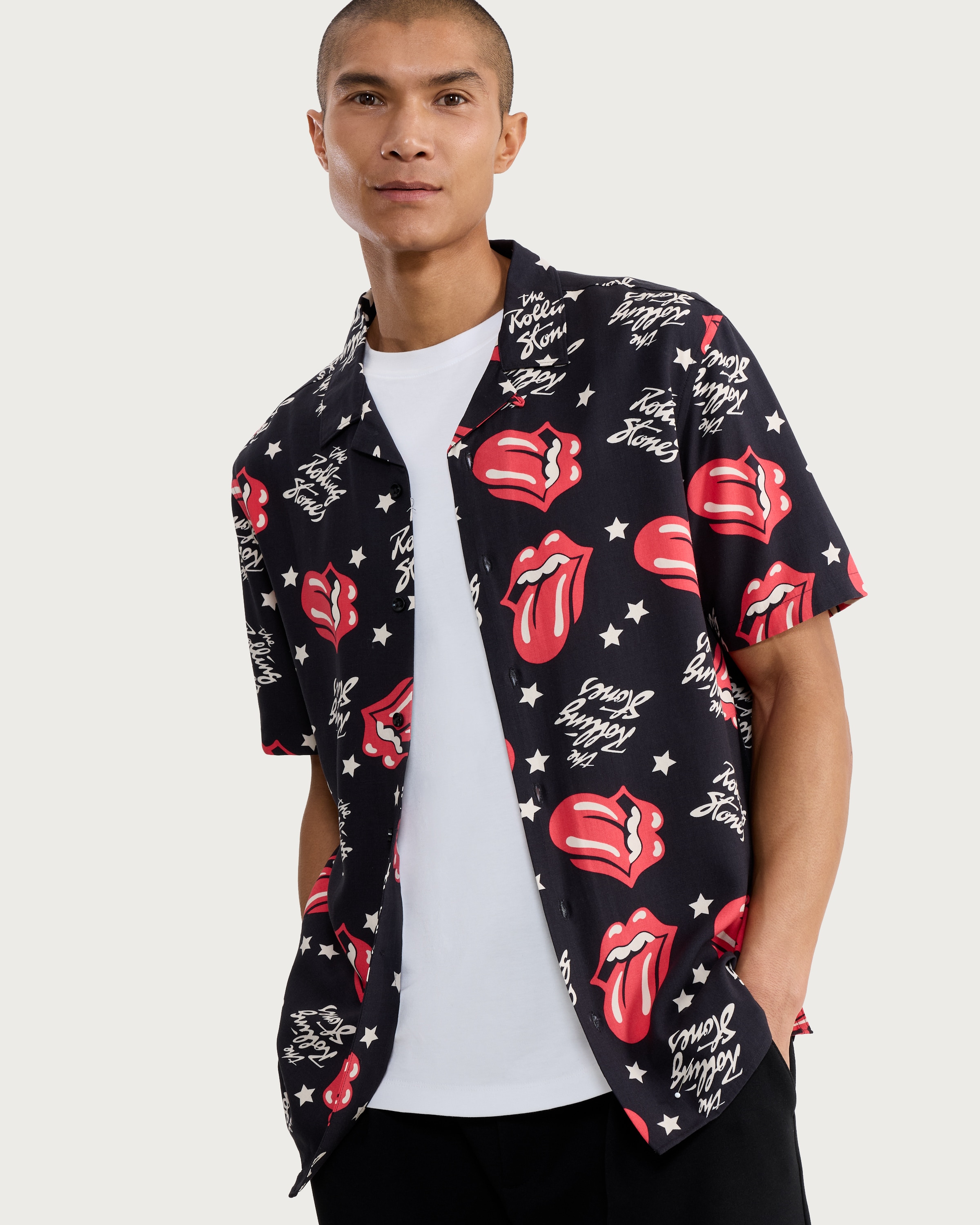 Rolling Stones Tongue Print Shirt in Black