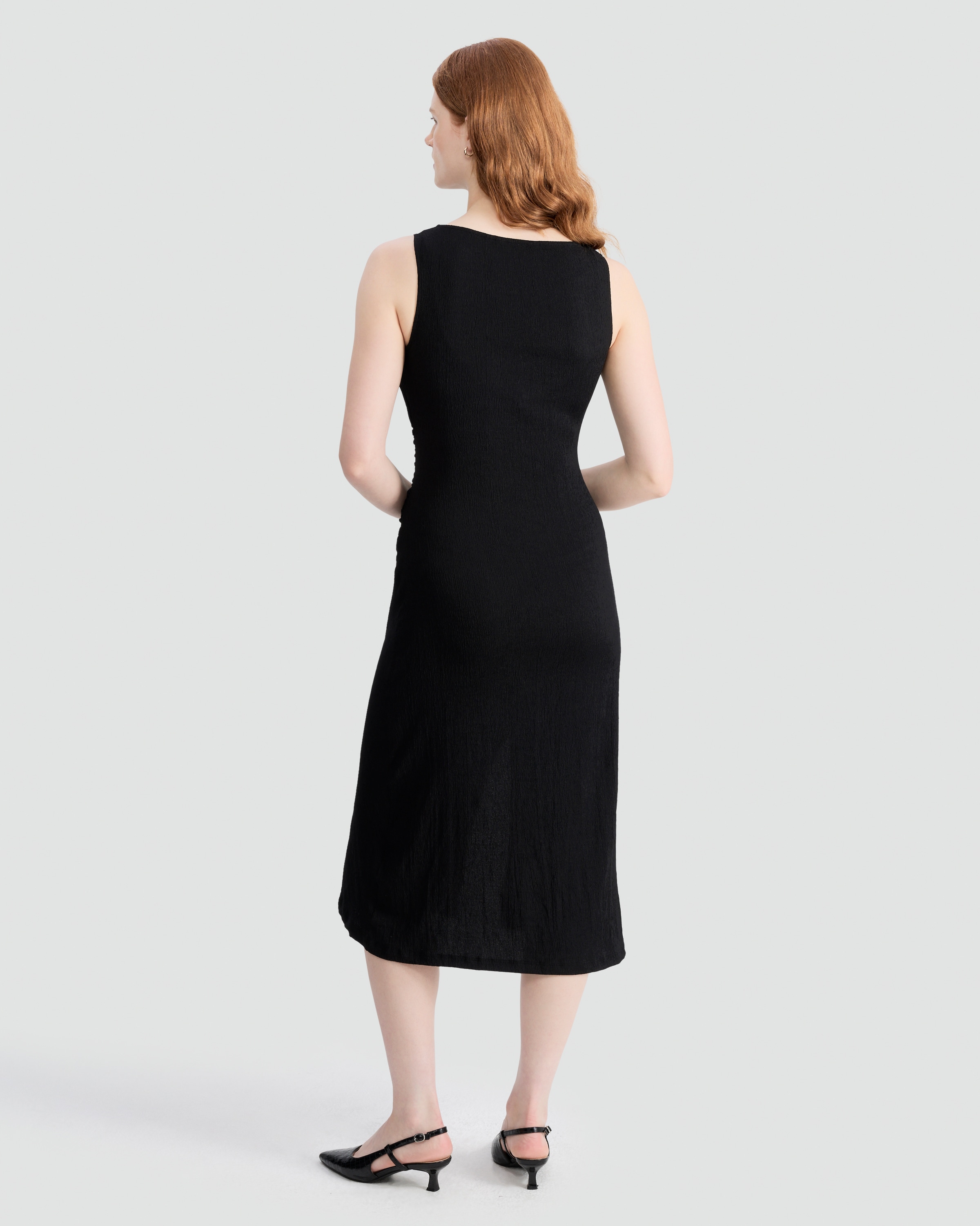 F&F Crinkle Textured Gold Buckle Sleeveless Dress in Black thumbnail 3