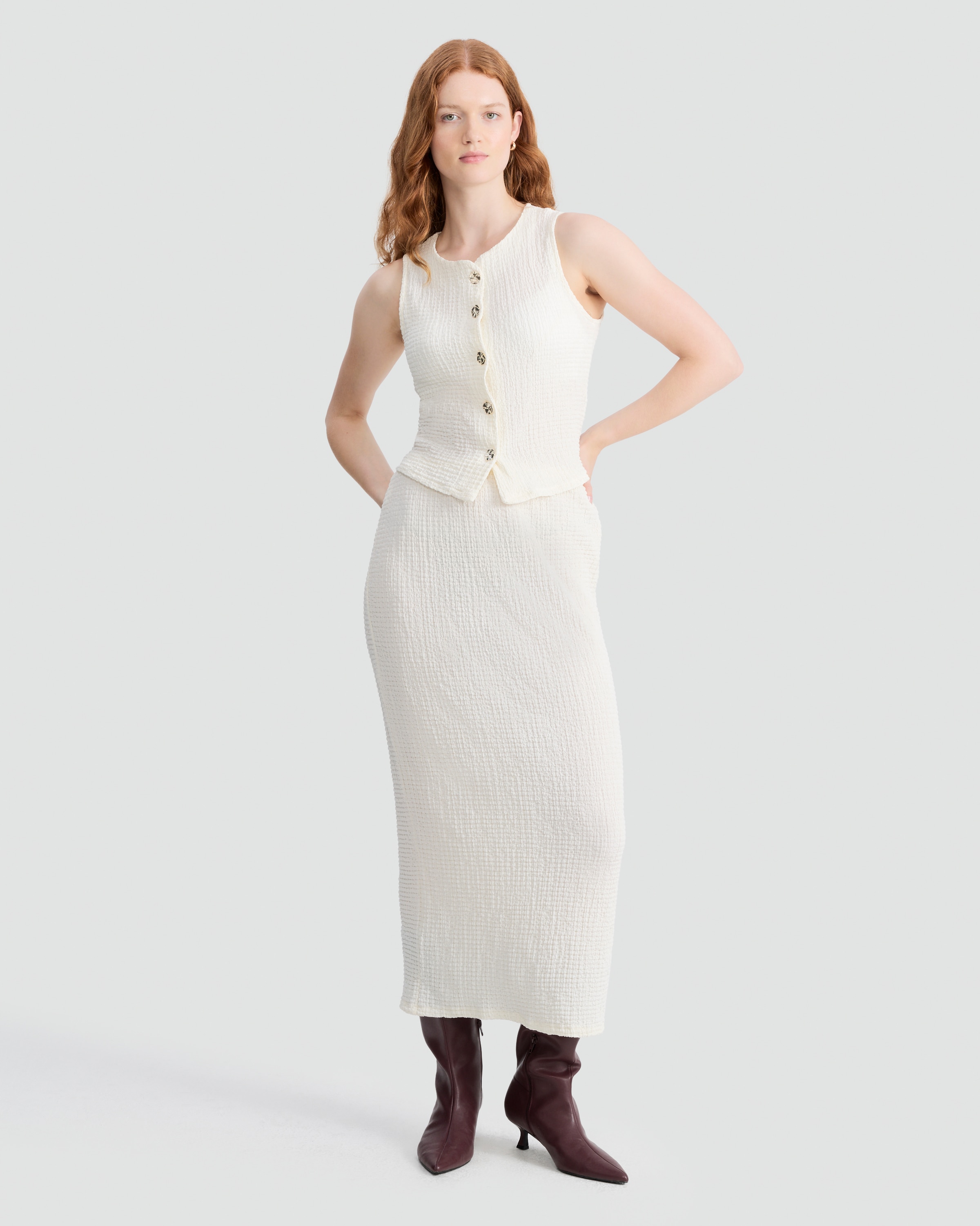 F&F Textured Drawstring Bubble Midaxi Skirt in Neutral