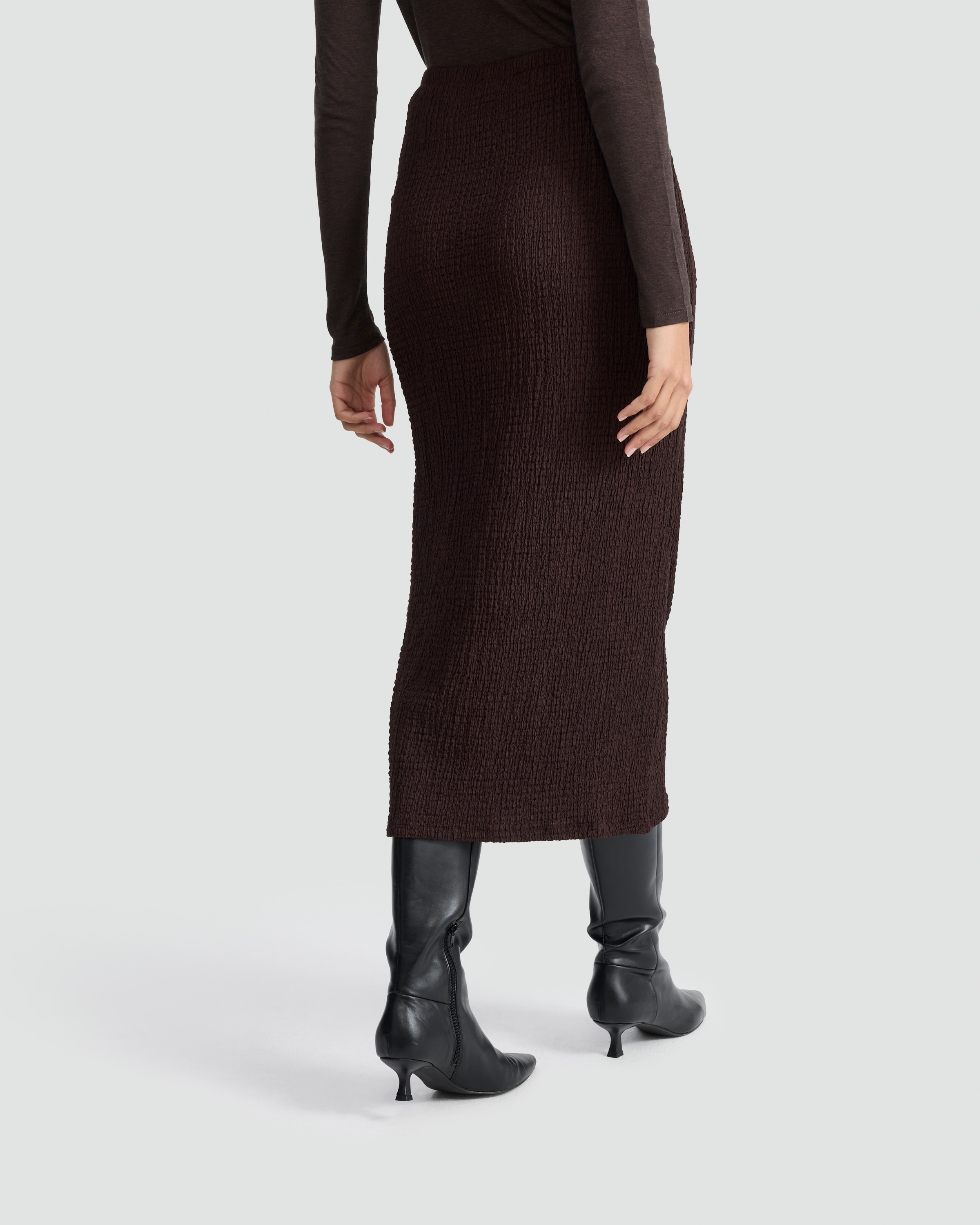 F&F Textured Drawstring Bubble Midaxi Skirt in Chocolate thumbnail 3