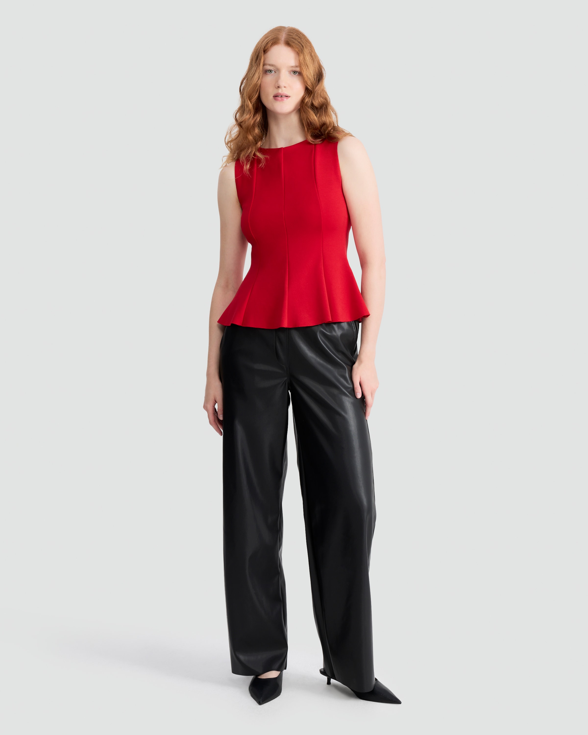 F&F Pleated Sleeveless Peplum Top in Red thumbnail 2