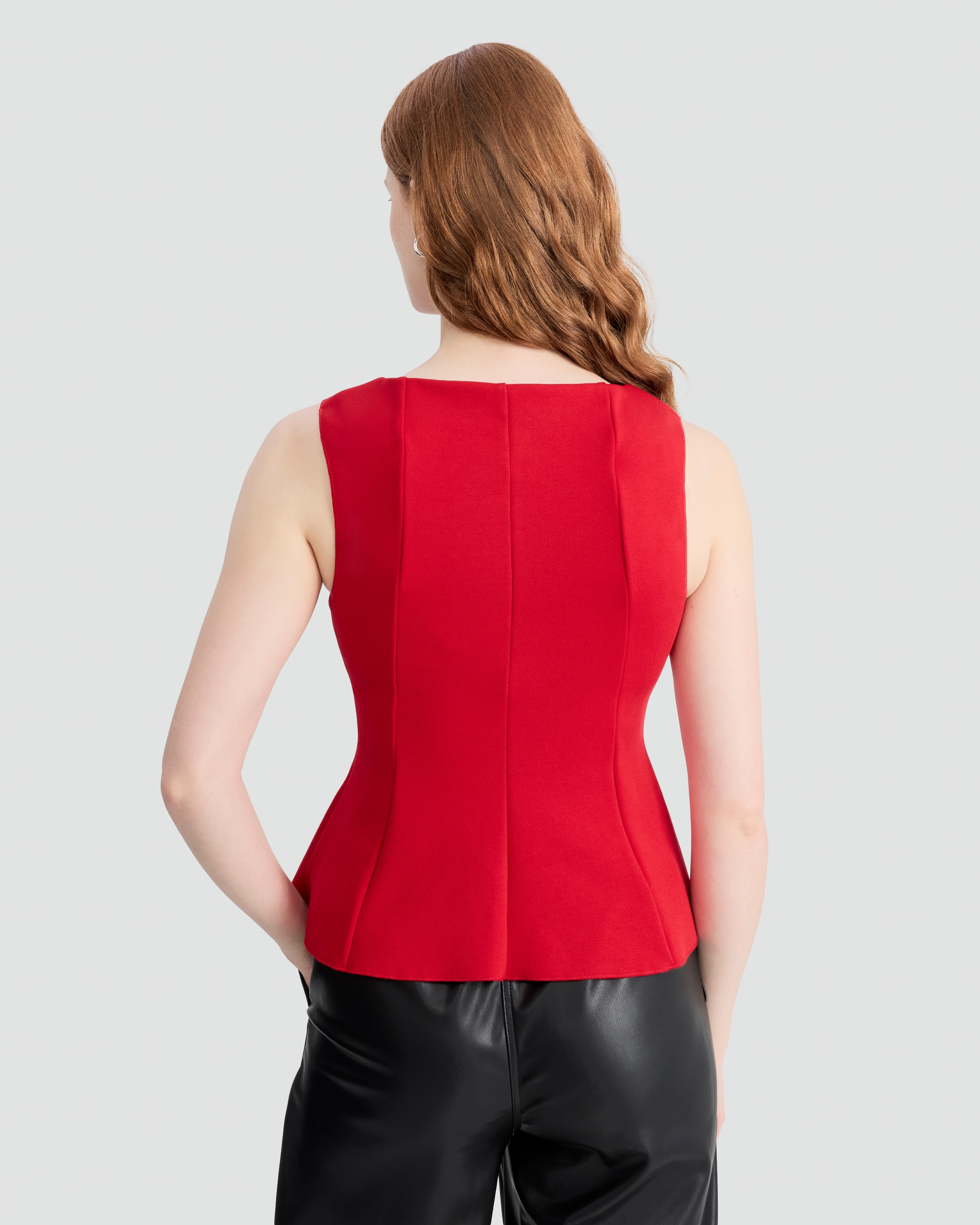 F&F Pleated Sleeveless Peplum Top in Red thumbnail 3