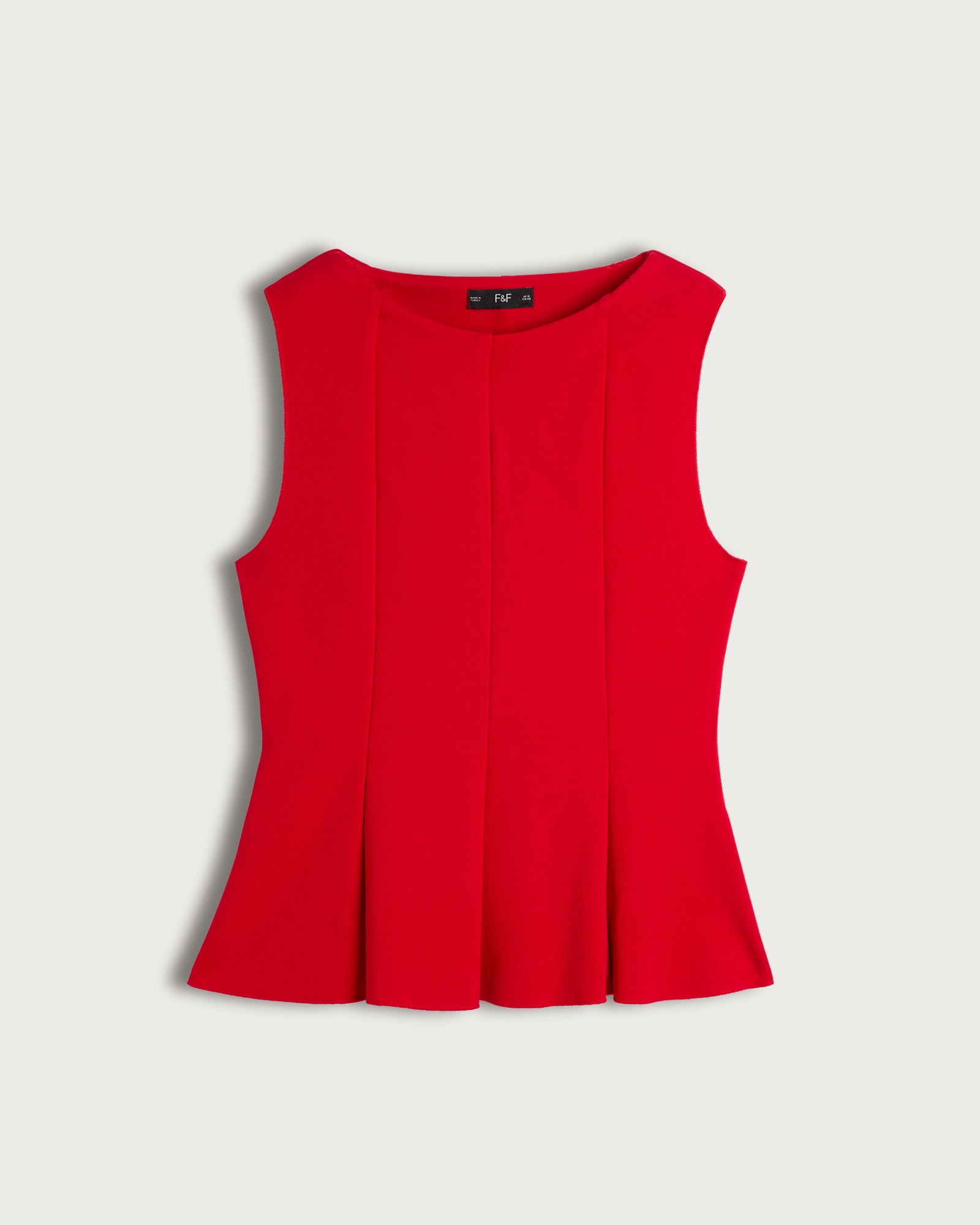 F&F Pleated Sleeveless Peplum Top in Red thumbnail 4