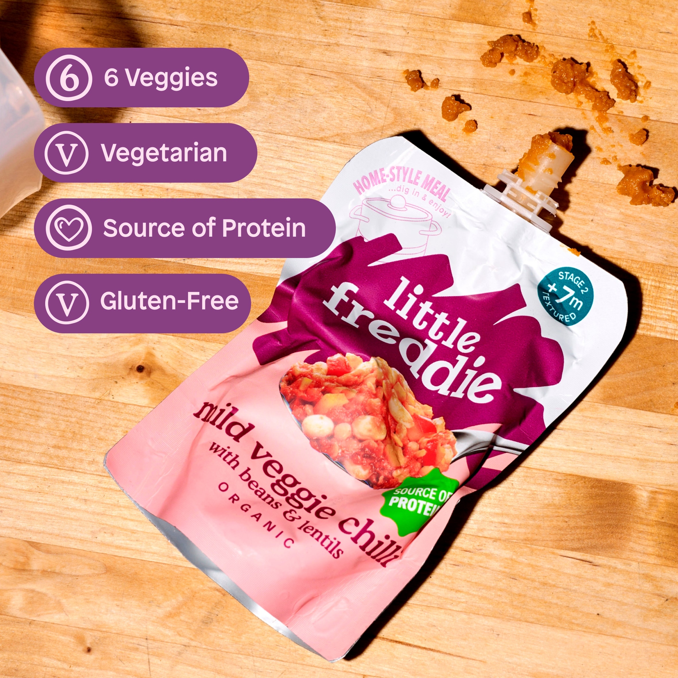 Little Freddie Organic Mild Veggie Chilli with Beans & Lentils Baby Food Pouch Single 7m+ 130g thumbnail 5